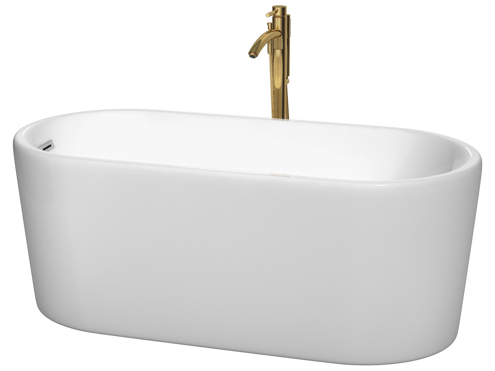 Wyndham Collection Ursula White Bathtub with Polished Chrome Trim and Floor Mounted Faucet