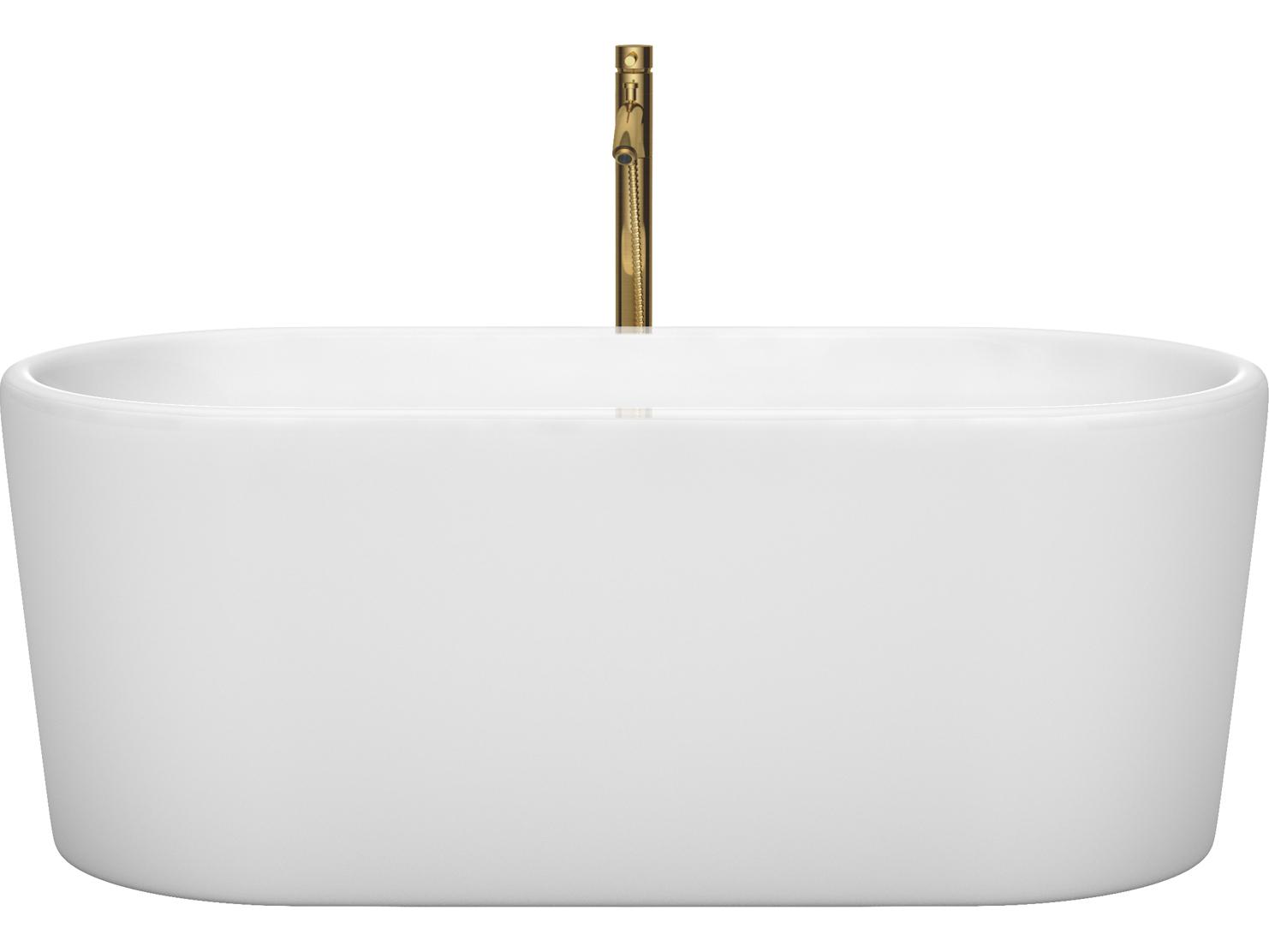 Wyndham Collection Ursula White Bathtub with Polished Chrome Trim and Floor Mounted Faucet