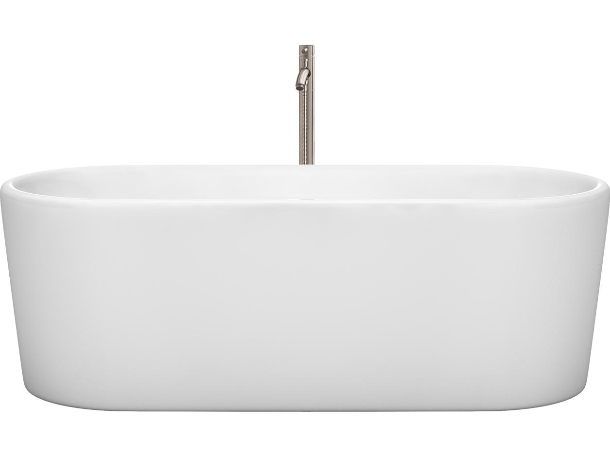 Wyndham Collection Ursula White Bathtub with Floor Mounted Faucet, Drain and Overflow Trim