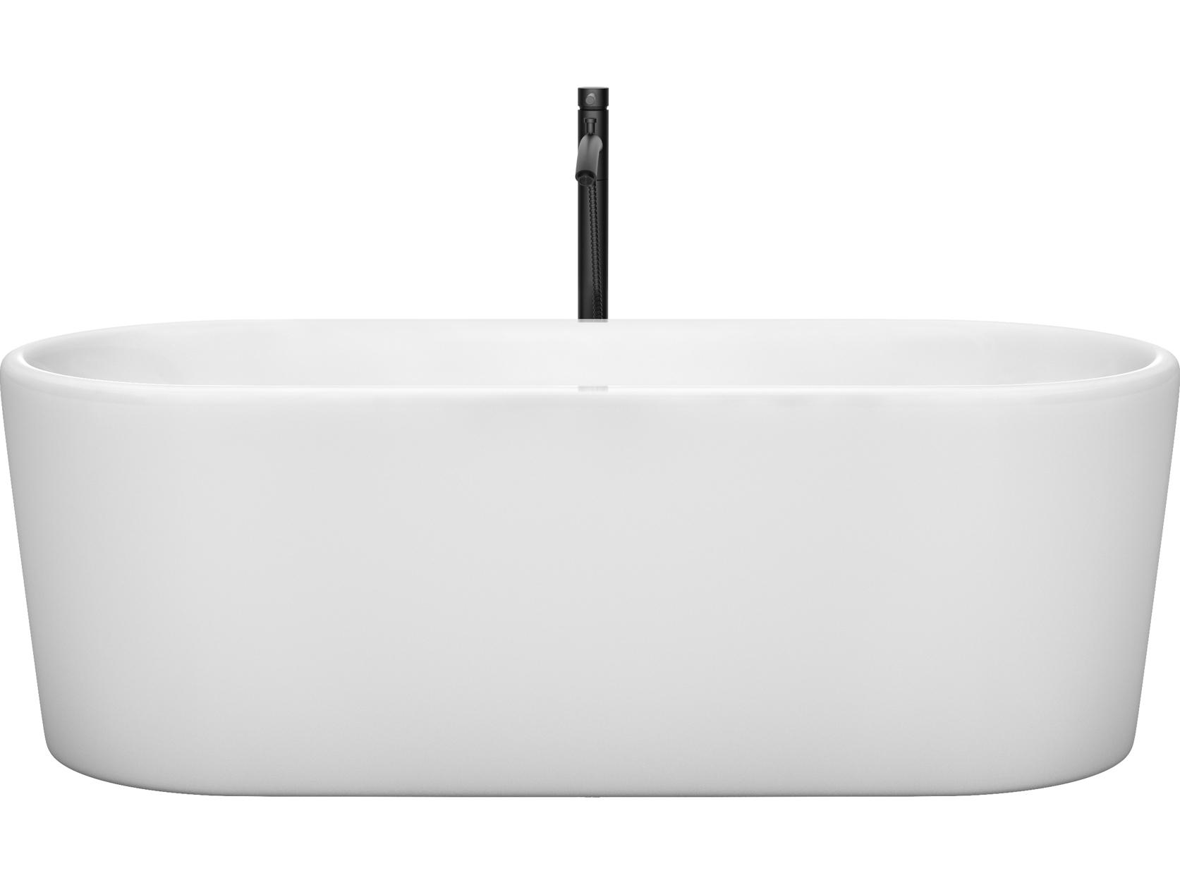 Wyndham Collection Ursula White Bathtub with Shiny White Trim and Floor Mounted Faucet