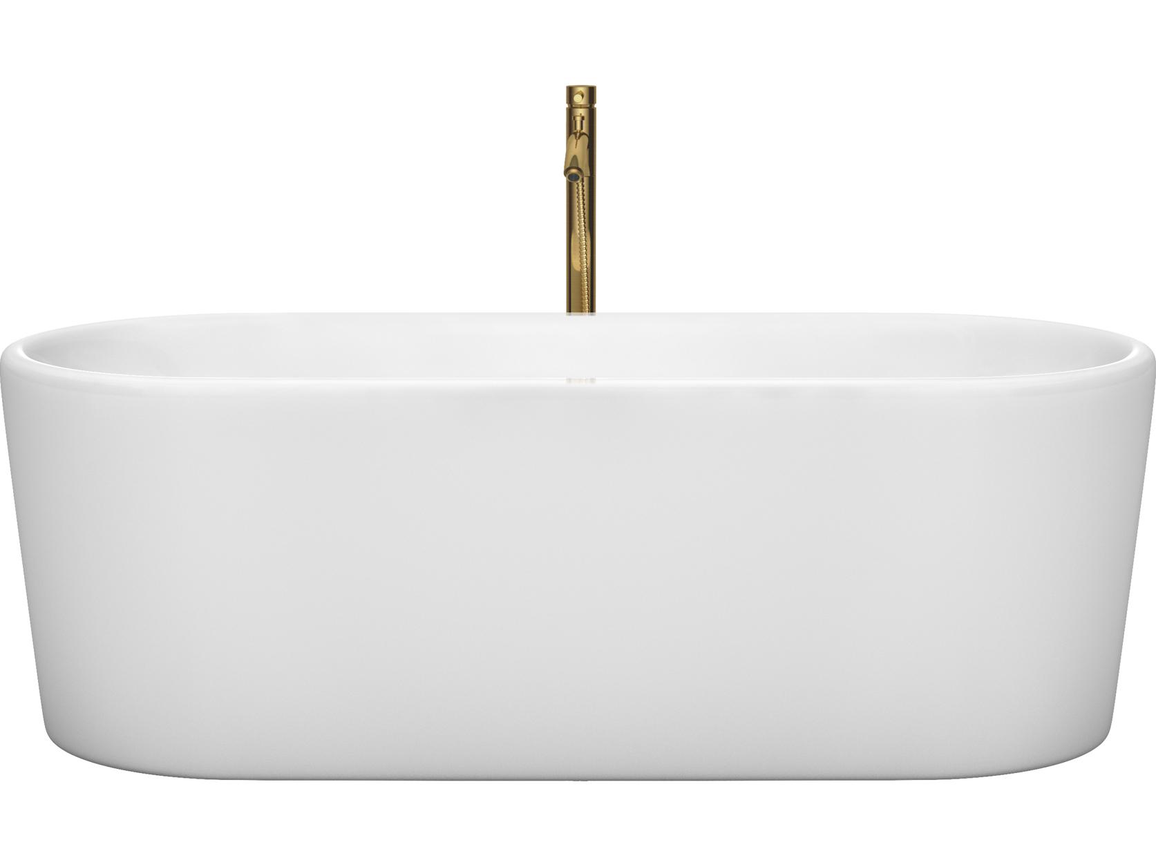 Wyndham Collection Ursula White Bathtub with Shiny White Trim and Floor Mounted Faucet