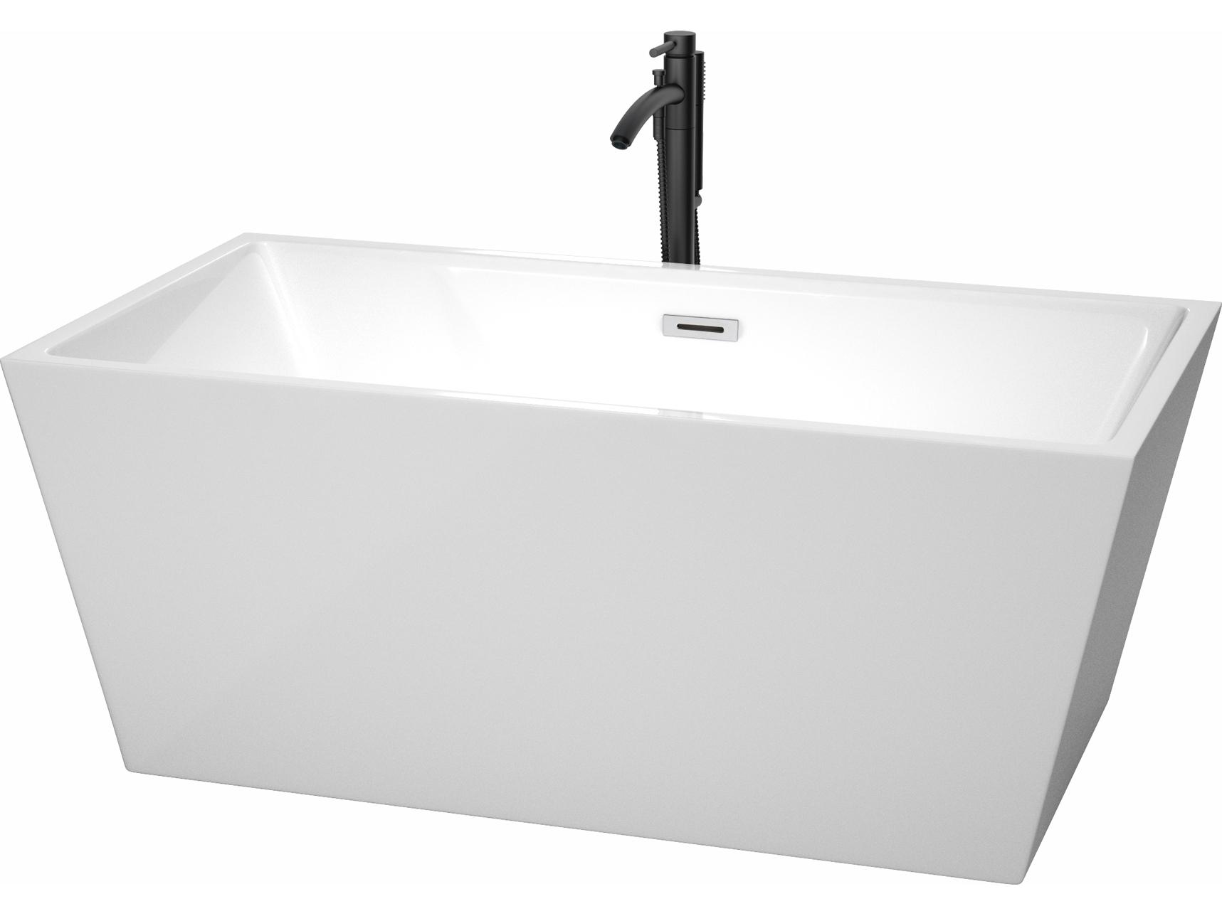 Wyndham Collection Sara White Bathtub with Polished Chrome Trim and Floor Mounted Faucet
