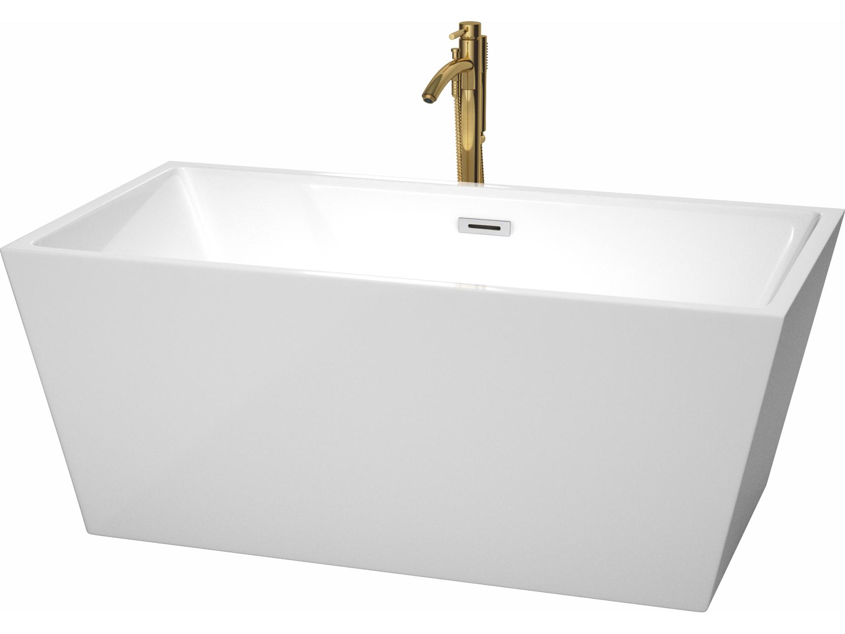Wyndham Collection Sara White Bathtub with Polished Chrome Trim and Floor Mounted Faucet