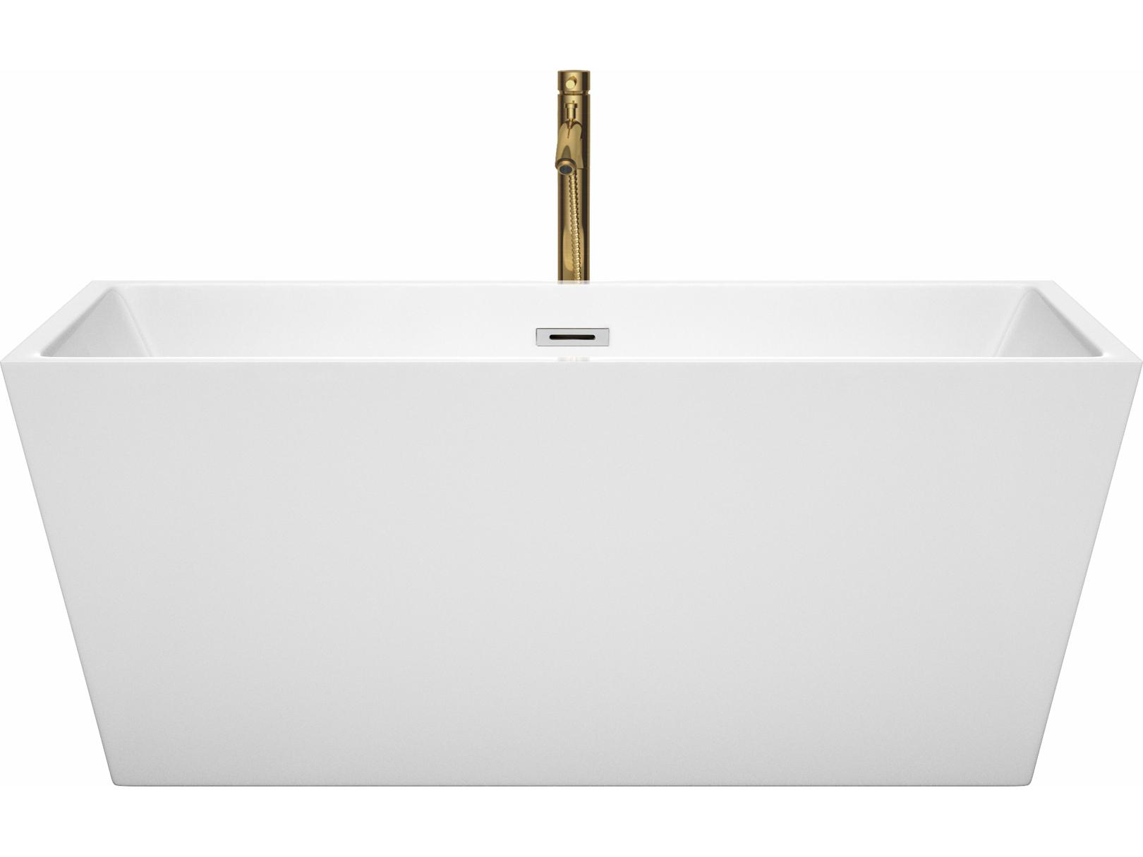 Wyndham Collection Sara White Bathtub with Polished Chrome Trim and Floor Mounted Faucet