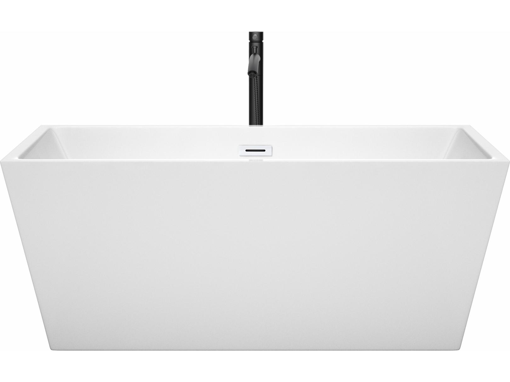 Wyndham Collection Sara White Bathtub with Shiny White Trim and Floor Mounted Faucet