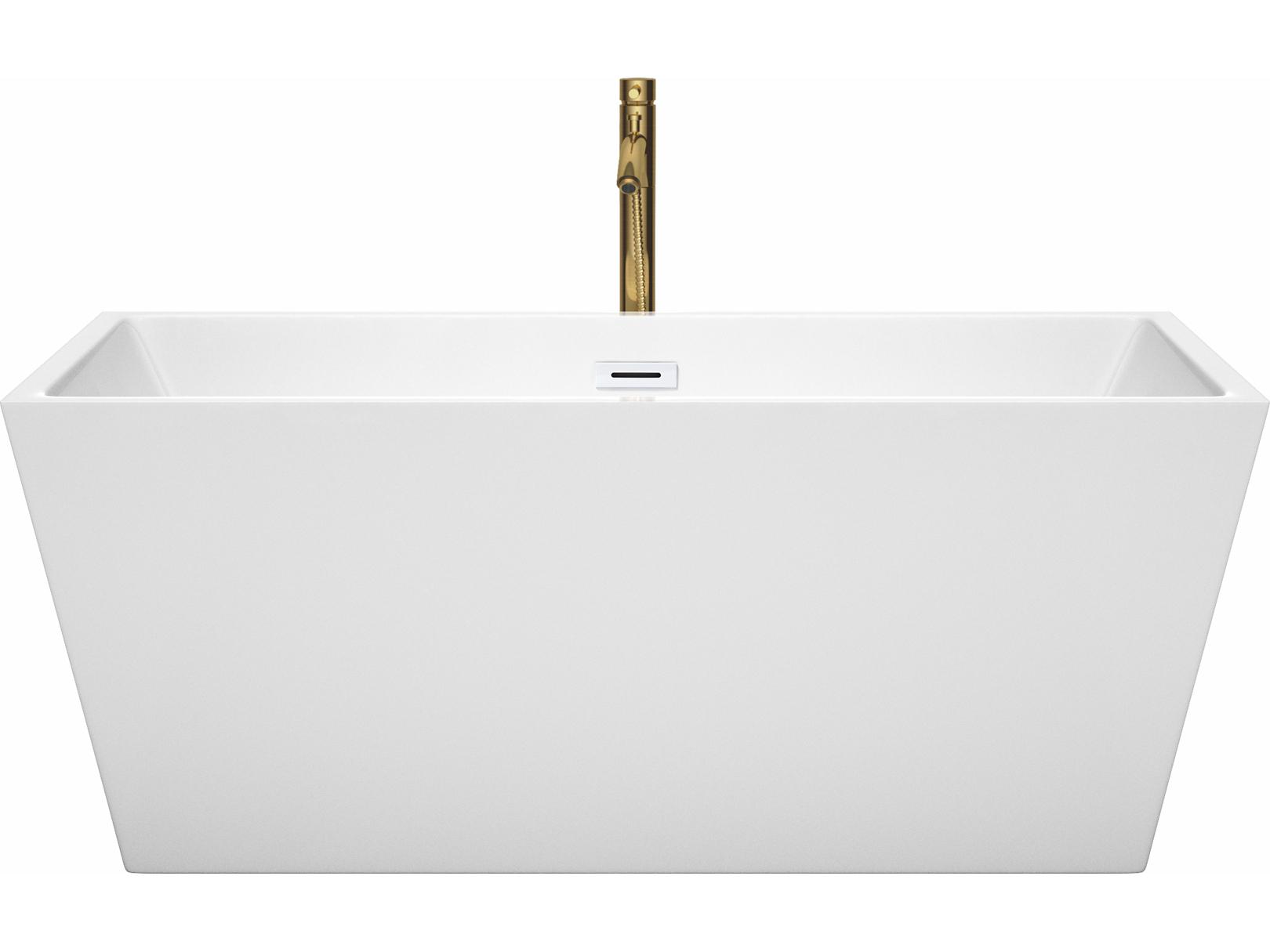 Wyndham Collection Sara White Bathtub with Shiny White Trim and Floor Mounted Faucet
