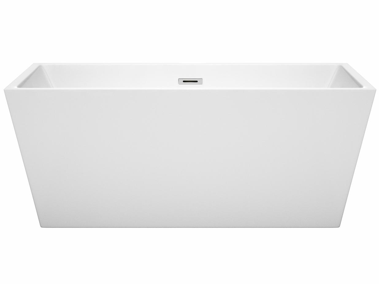 Wyndham Collection Sara White Bathtub with Drain and Overflow