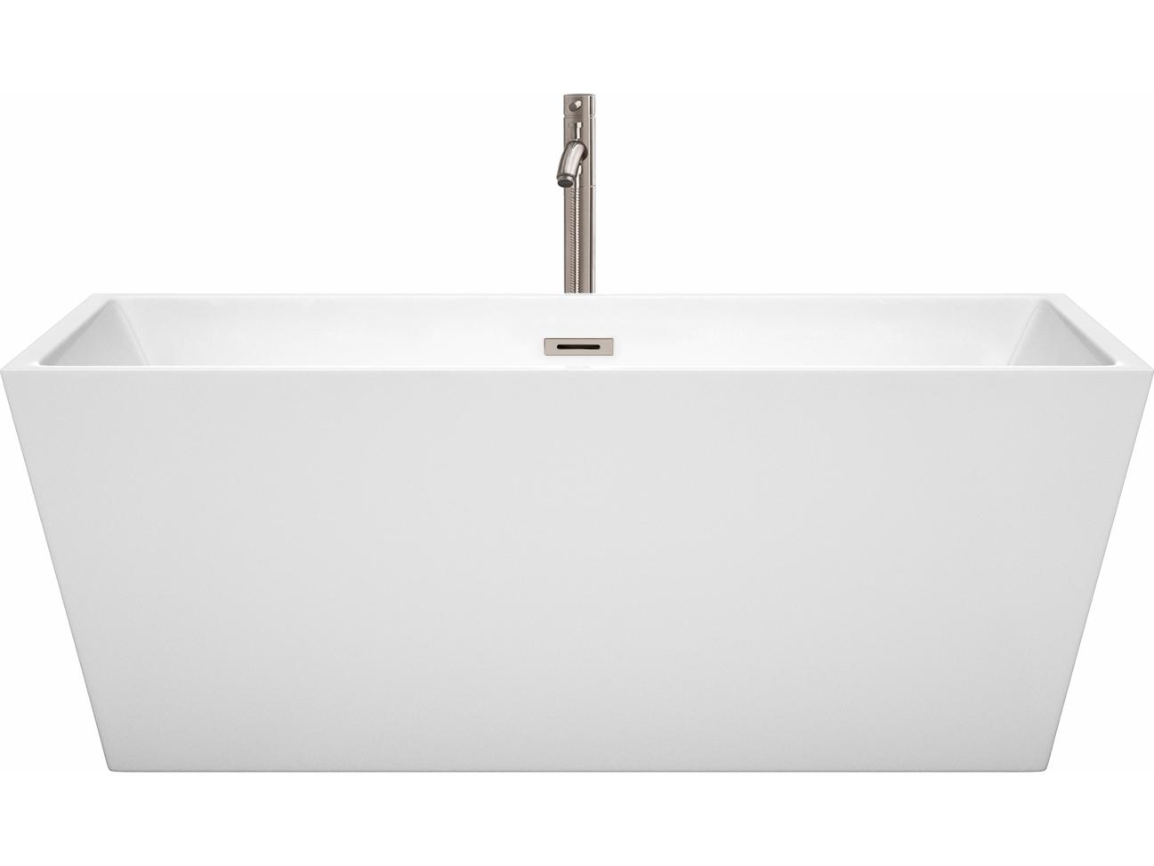 Wyndham Collection Sara White Bathtub with Floor Mounted Faucet, Drain and Overflow Trim