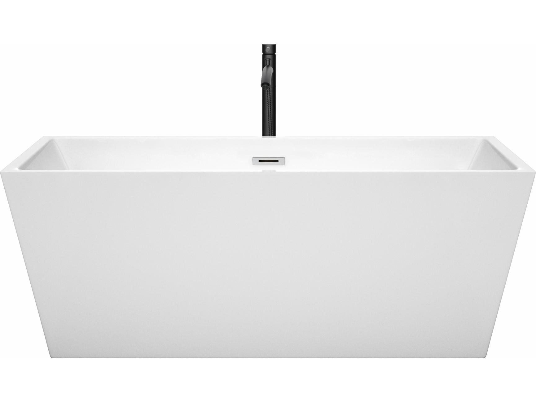 Wyndham Collection Sara White Bathtub with Polished Chrome Trim and Floor Mounted Faucet