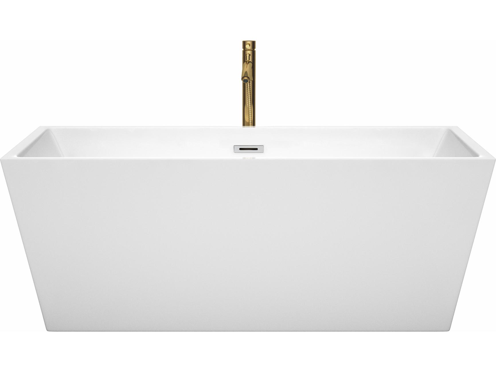 Wyndham Collection Sara White Bathtub with Polished Chrome Trim and Floor Mounted Faucet