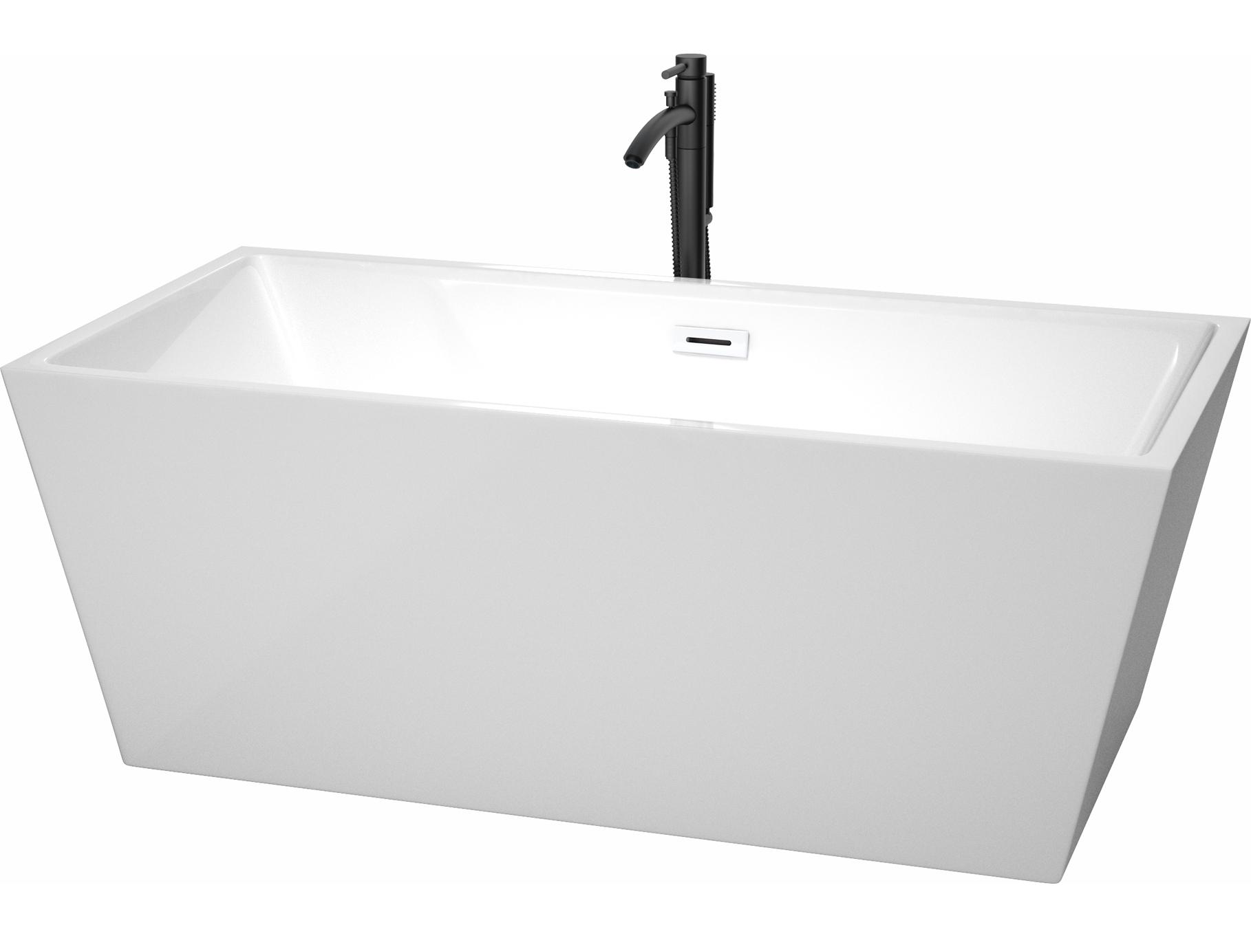 Wyndham Collection Sara White Bathtub with Shiny White Trim and Floor Mounted Faucet