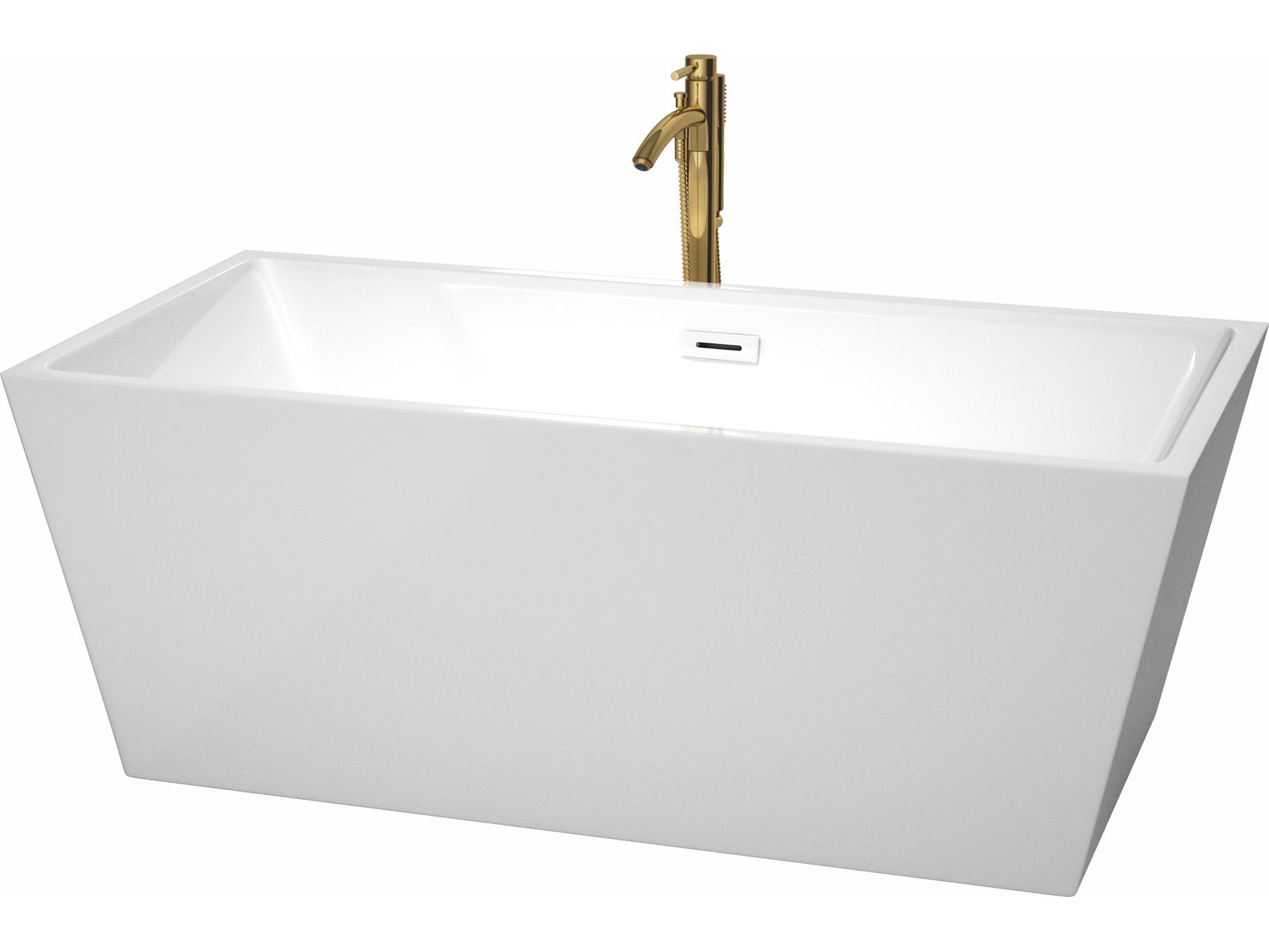 Wyndham Collection Sara White Bathtub with Shiny White Trim and Floor Mounted Faucet