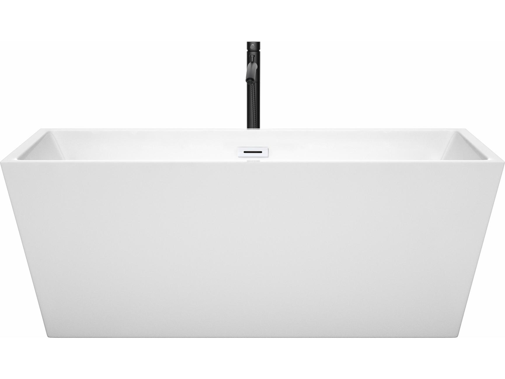 Wyndham Collection Sara White Bathtub with Shiny White Trim and Floor Mounted Faucet