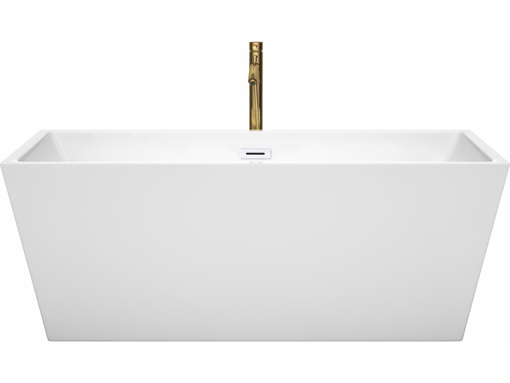 Wyndham Collection Sara White Bathtub with Shiny White Trim and Floor Mounted Faucet
