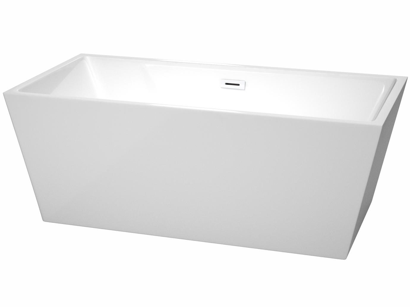 Wyndham Collection Sara White Bathtub with Drain and Overflow