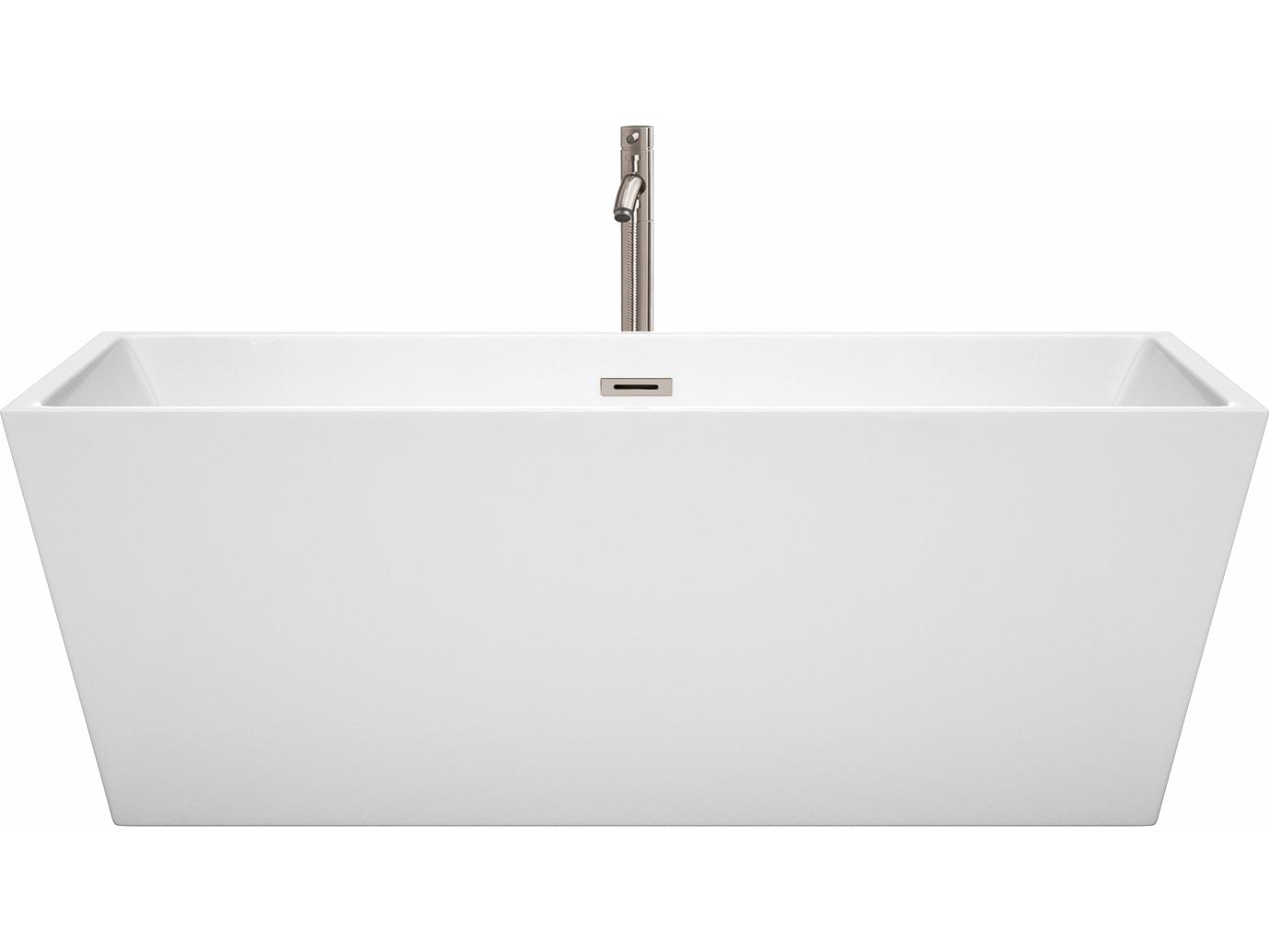 Wyndham Collection Sara White Bathtub with Floor Mounted Faucet, Drain and Overflow Trim