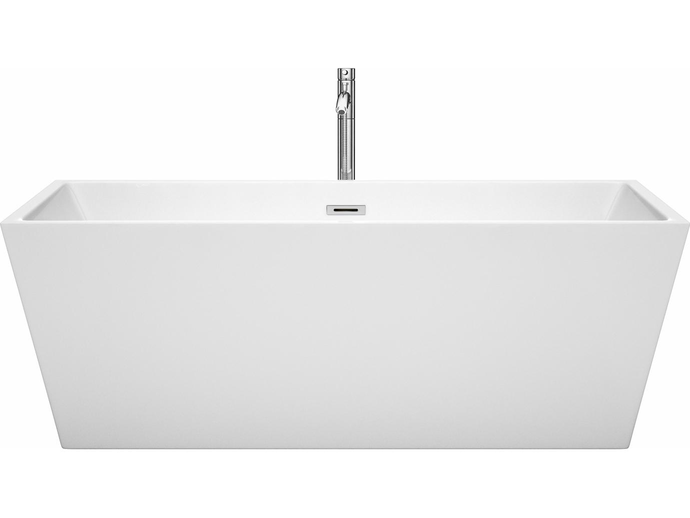 Wyndham Collection Sara White Bathtub with Floor Mounted Faucet, Drain and Overflow Trim