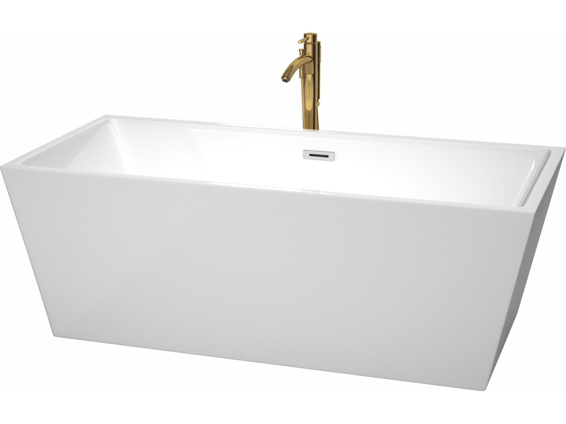 Wyndham Collection Sara White Bathtub with Polished Chrome Trim and Floor Mounted Faucet