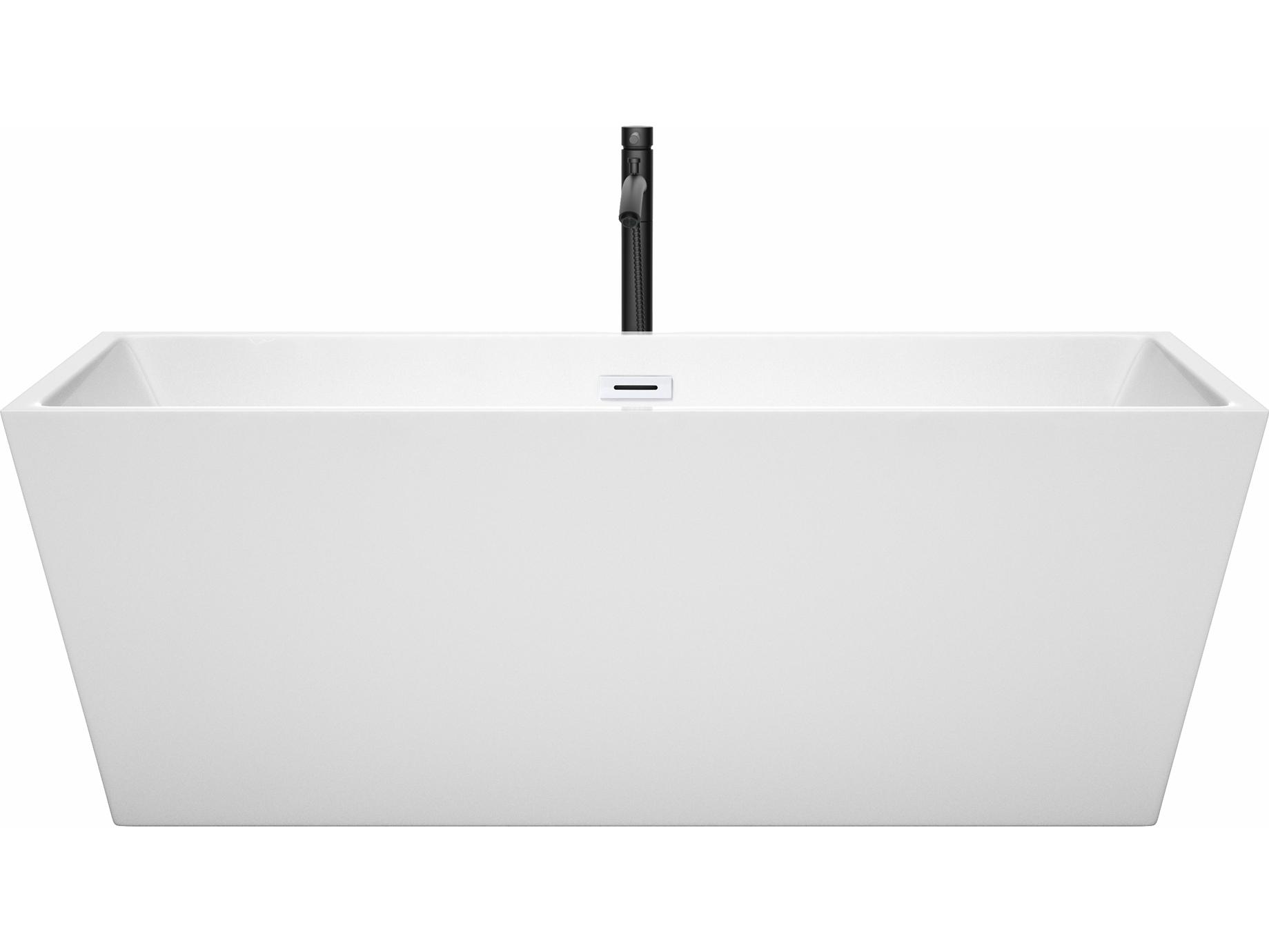 Wyndham Collection Sara White Bathtub with Shiny White Trim and Floor Mounted Faucet