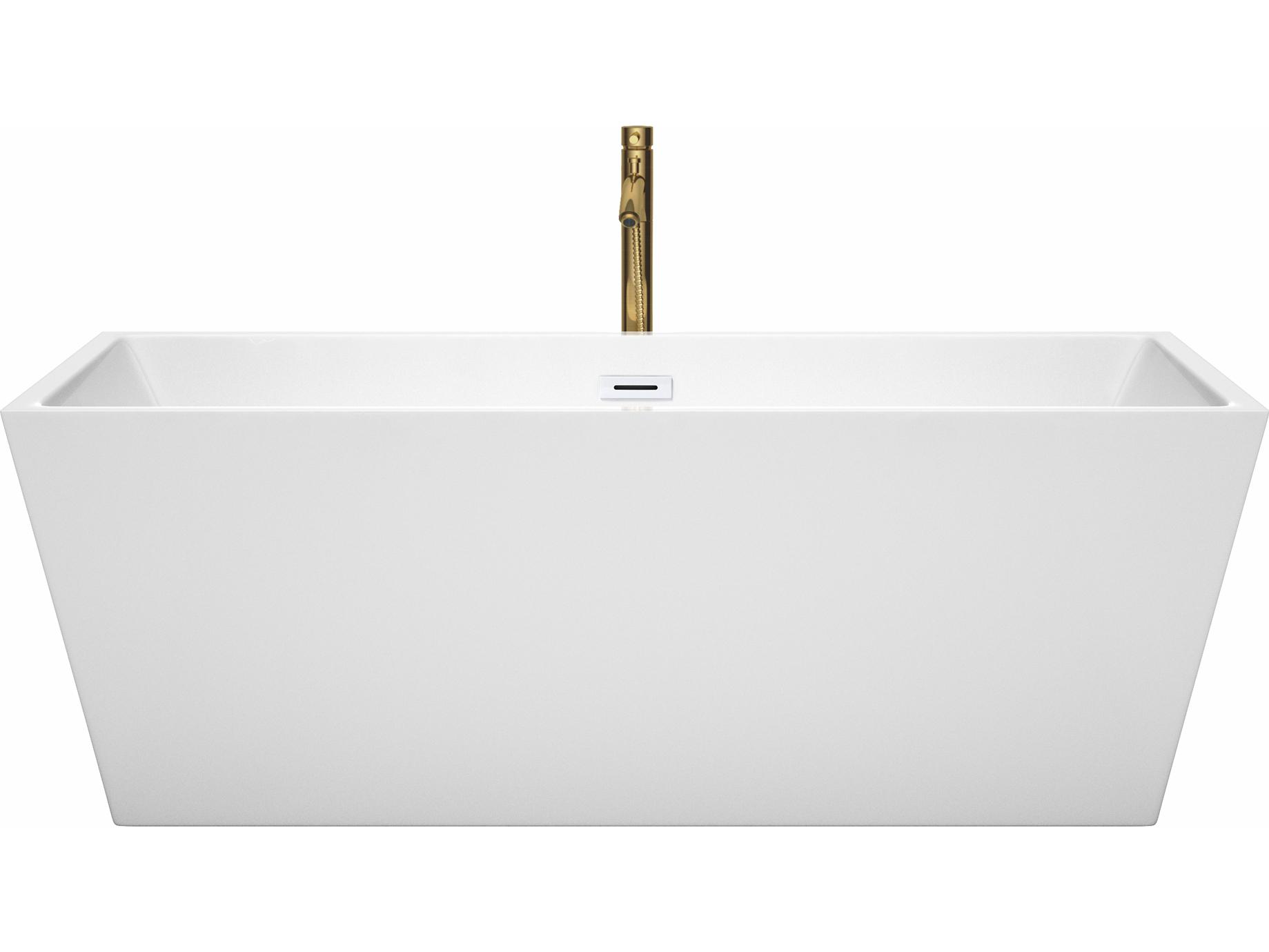 Wyndham Collection Sara White Bathtub with Shiny White Trim and Floor Mounted Faucet