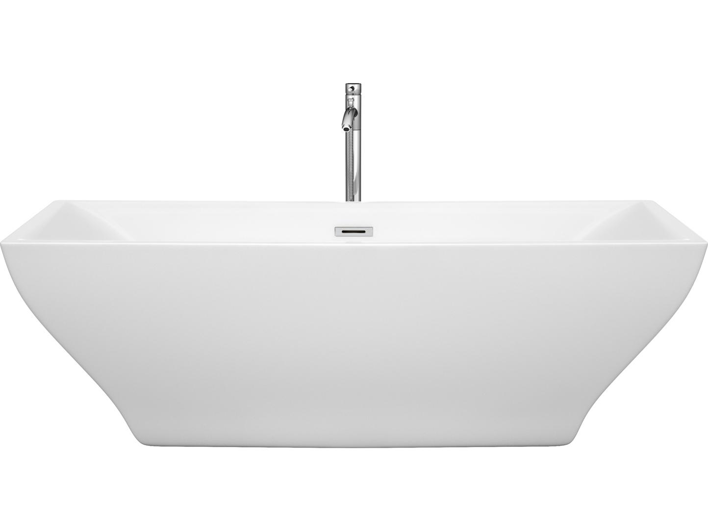 Wyndham Collection Maryam White Bathtub with Floor Mounted Faucet, Drain and Overflow Trim