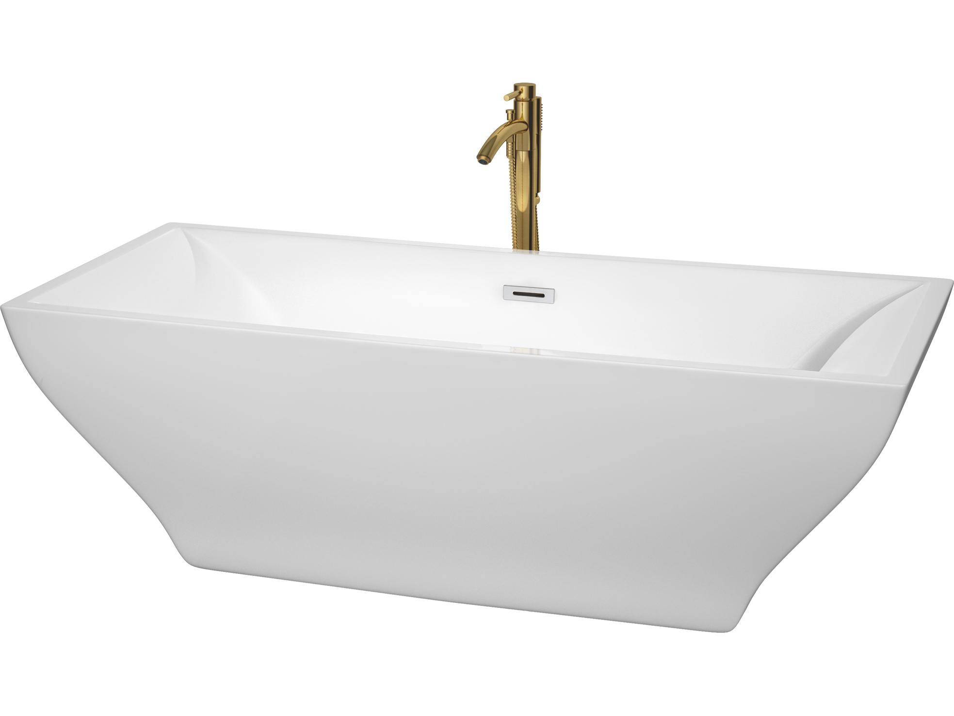Wyndham Collection Maryam White Bathtub with Polished Chrome Trim and Floor Mounted Faucet