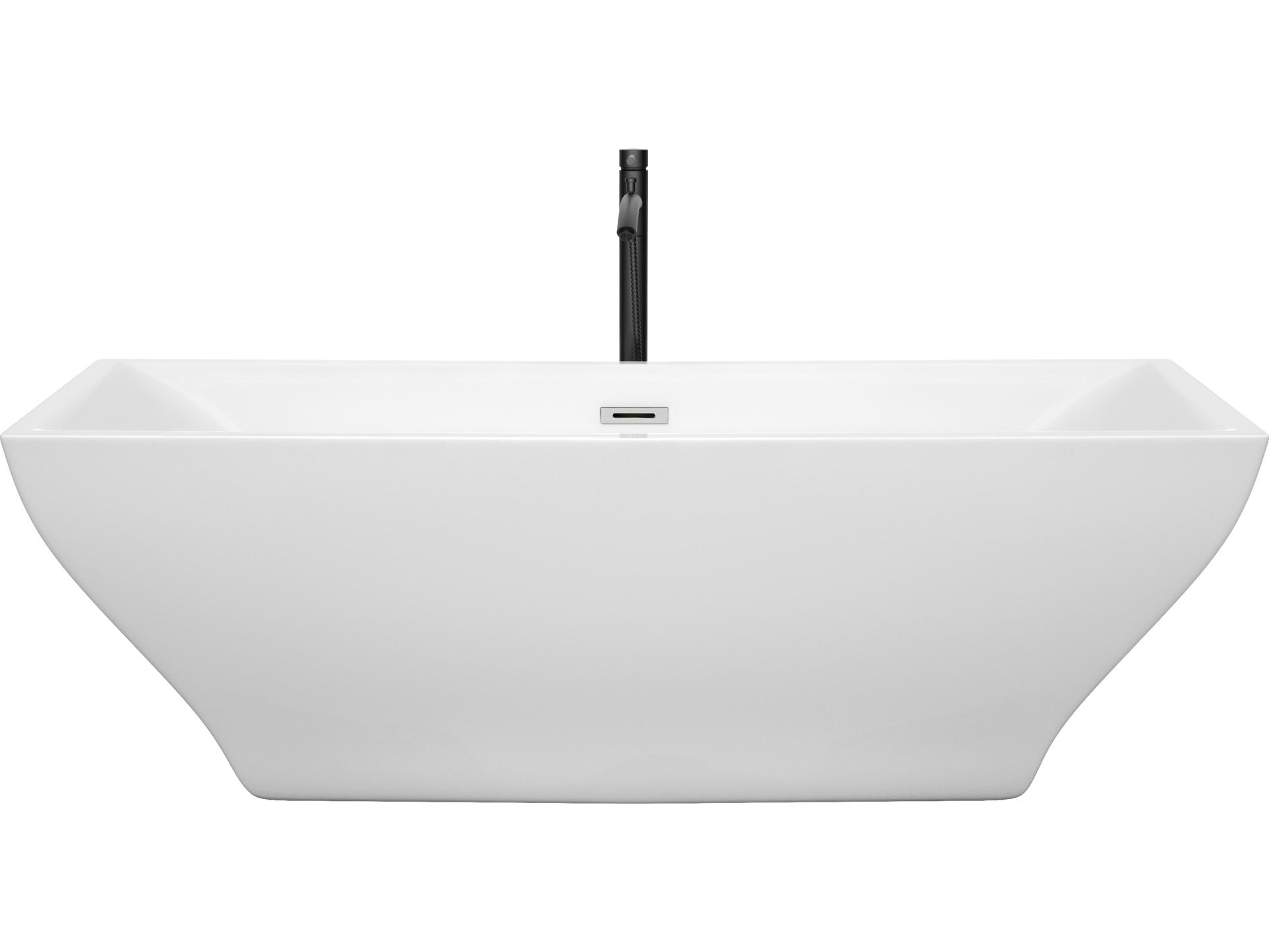 Wyndham Collection Maryam White Bathtub with Polished Chrome Trim and Floor Mounted Faucet