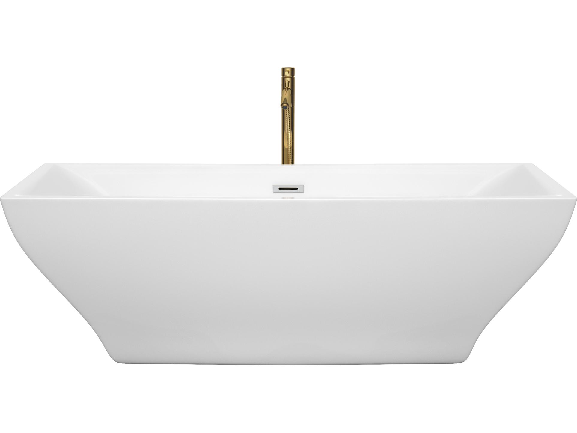 Wyndham Collection Maryam White Bathtub with Polished Chrome Trim and Floor Mounted Faucet