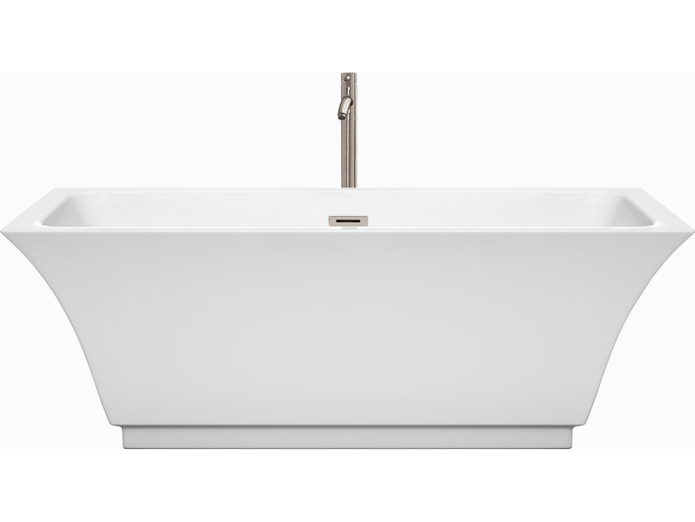 Wyndham Collection Galina White Bathtub with Floor Mounted Faucet, Drain and Overflow Trim