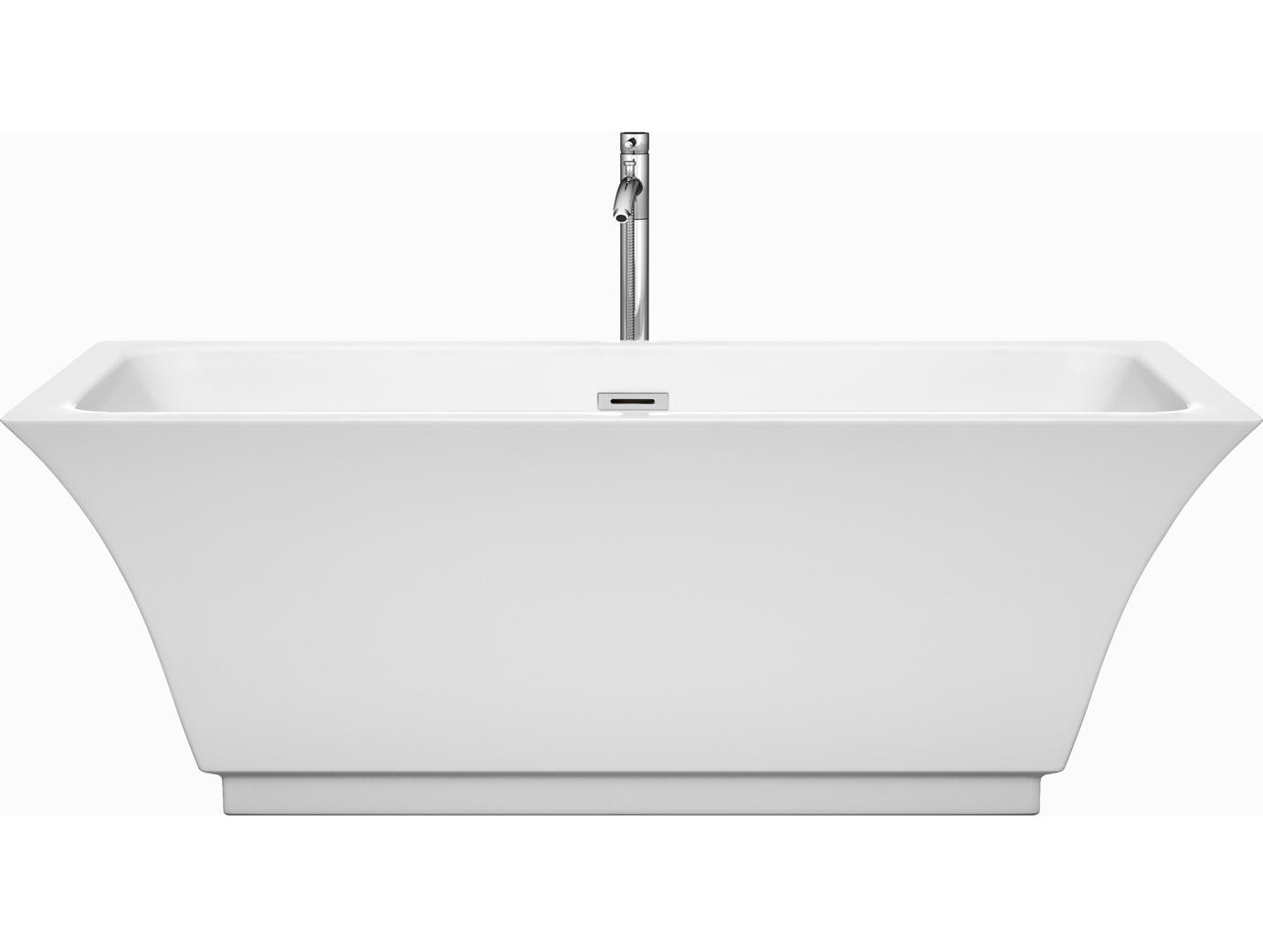 Wyndham Collection Galina White Bathtub with Floor Mounted Faucet, Drain and Overflow Trim