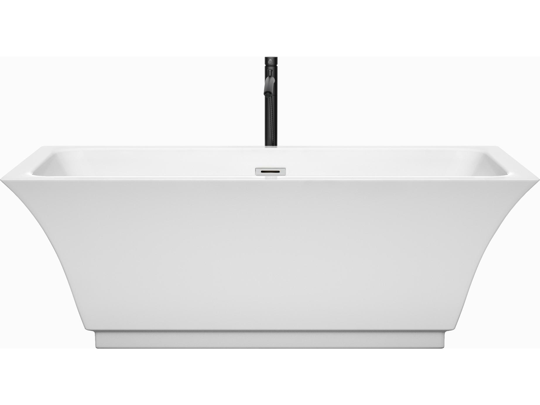 Wyndham Collection Galina White Bathtub with Polished Chrome Trim and Floor Mounted Faucet