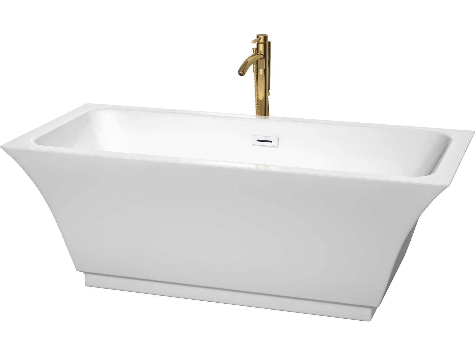 Wyndham Collection Galina White Bathtub with Shiny White Trim and Floor Mounted Faucet