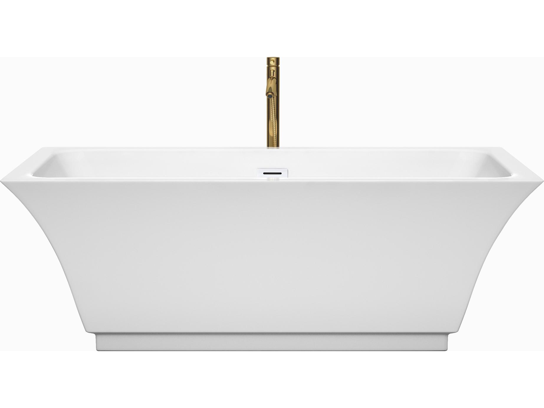 Wyndham Collection Galina White Bathtub with Shiny White Trim and Floor Mounted Faucet