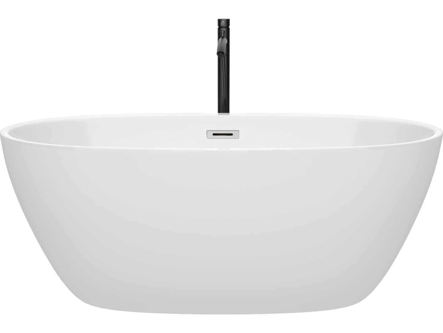 Wyndham Collection Juno White Bathtub with Polished Chrome Trim and Floor Mounted Faucet
