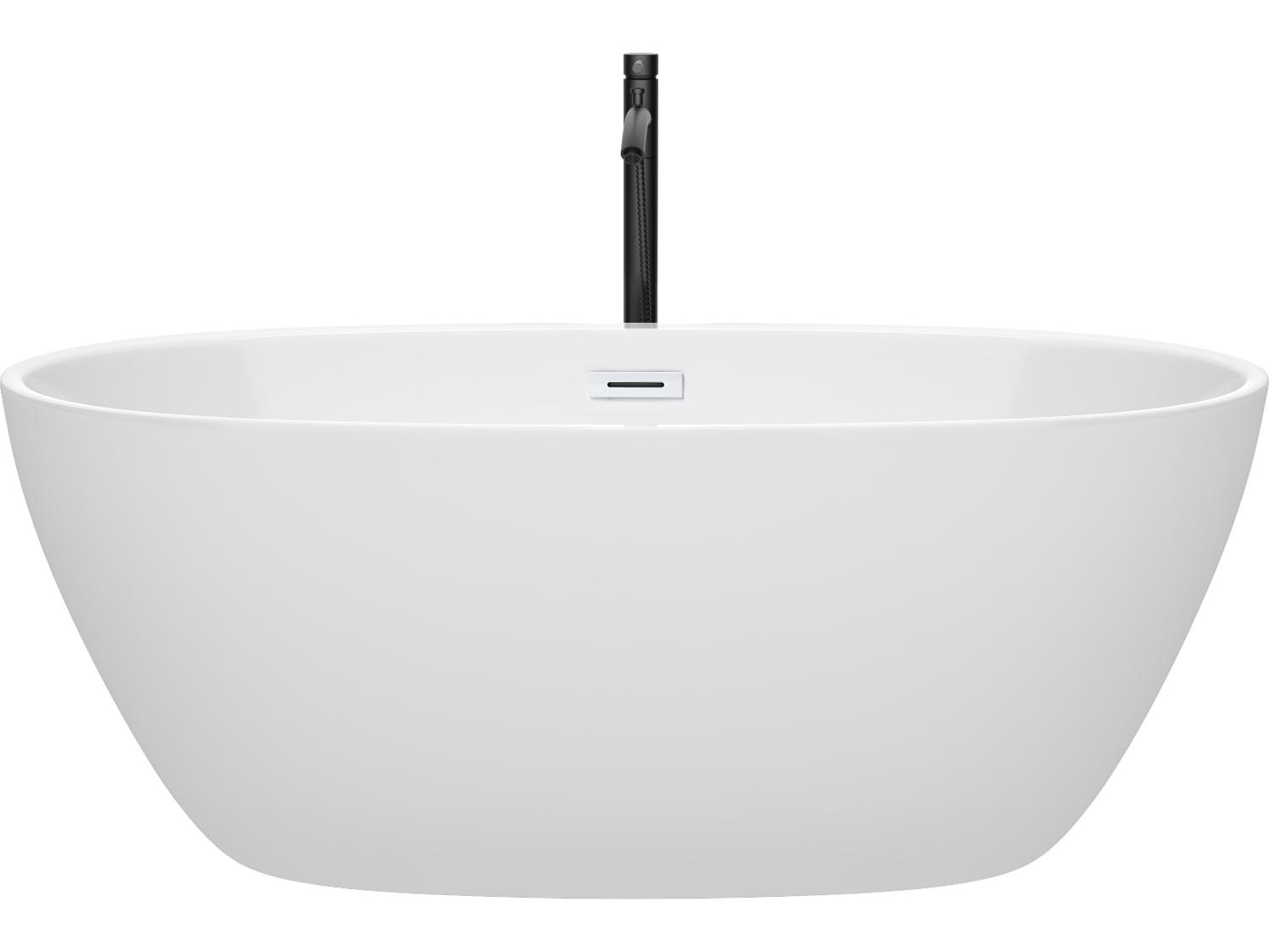 Wyndham Collection Juno White Bathtub with Shiny White Trim and Floor Mounted Faucet
