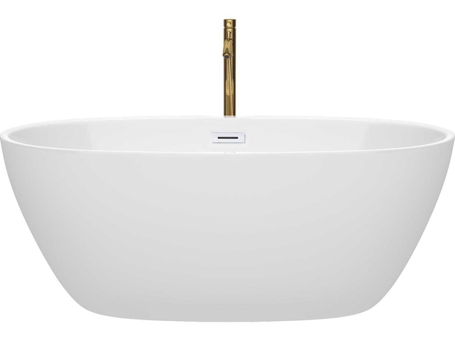 Wyndham Collection Juno White Bathtub with Shiny White Trim and Floor Mounted Faucet