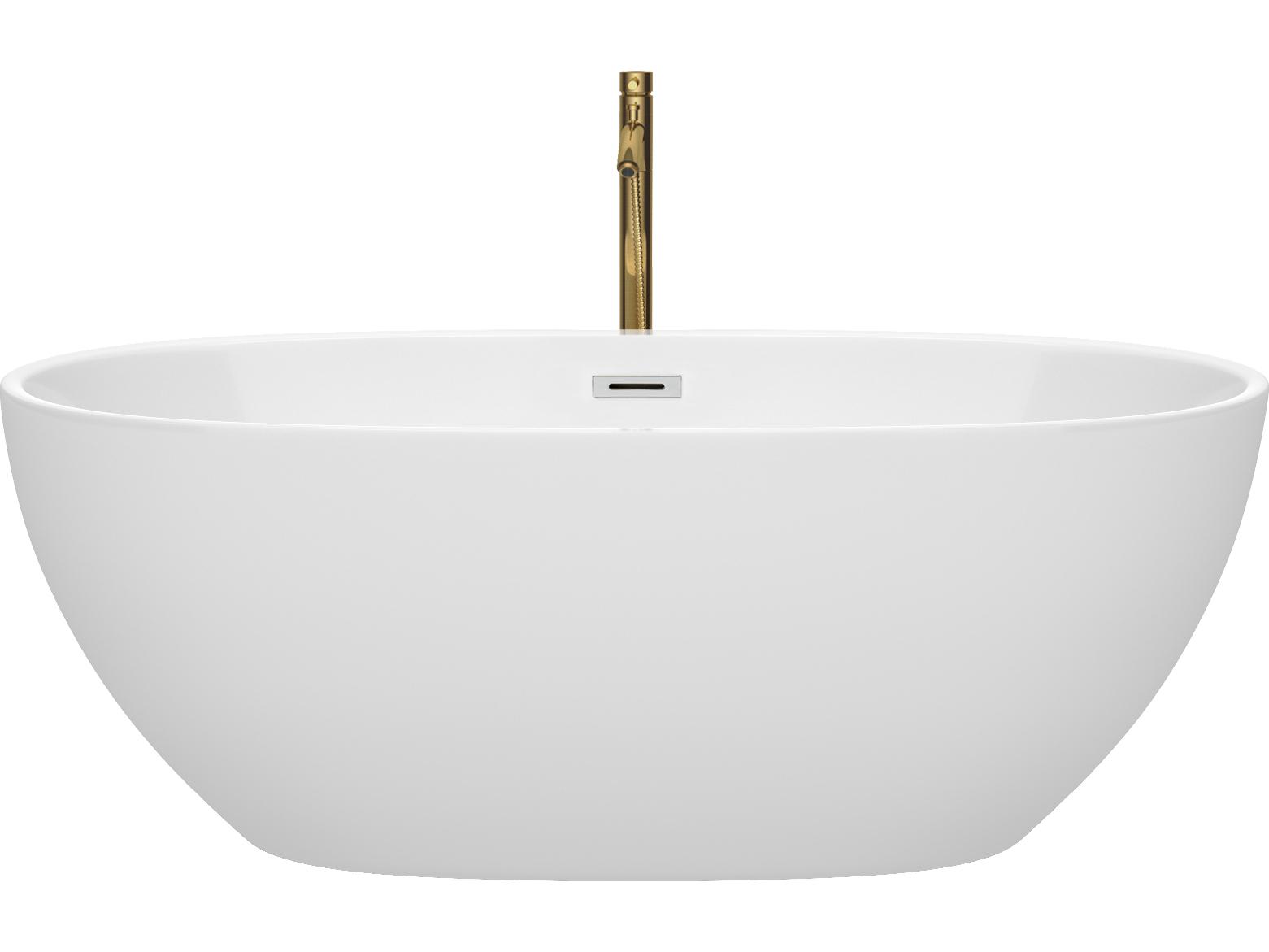 Wyndham Collection Juno White Bathtub with Polished Chrome Trim and Floor Mounted Faucet