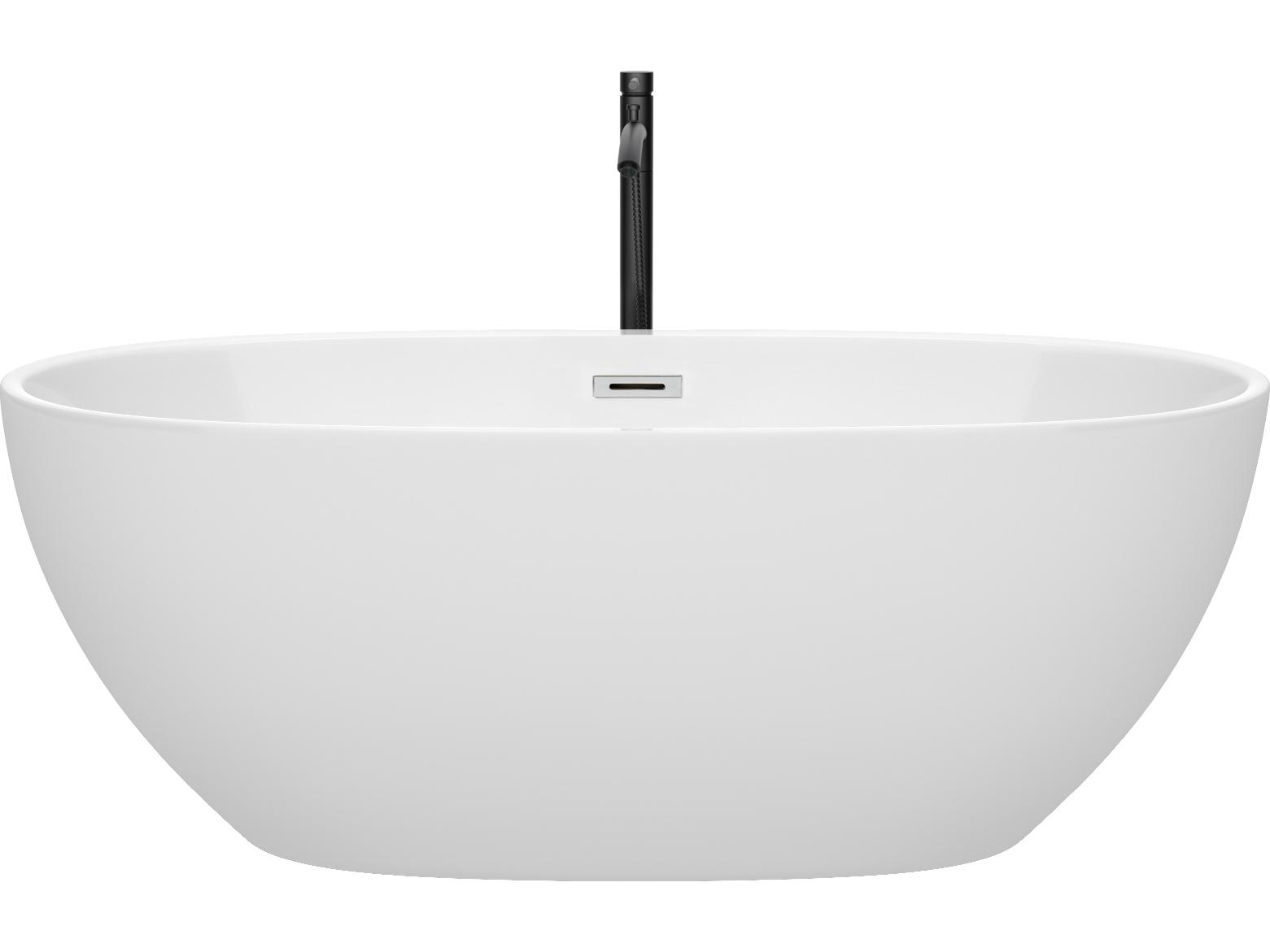 Wyndham Collection Juno White Bathtub with Polished Chrome Trim and Floor Mounted Faucet