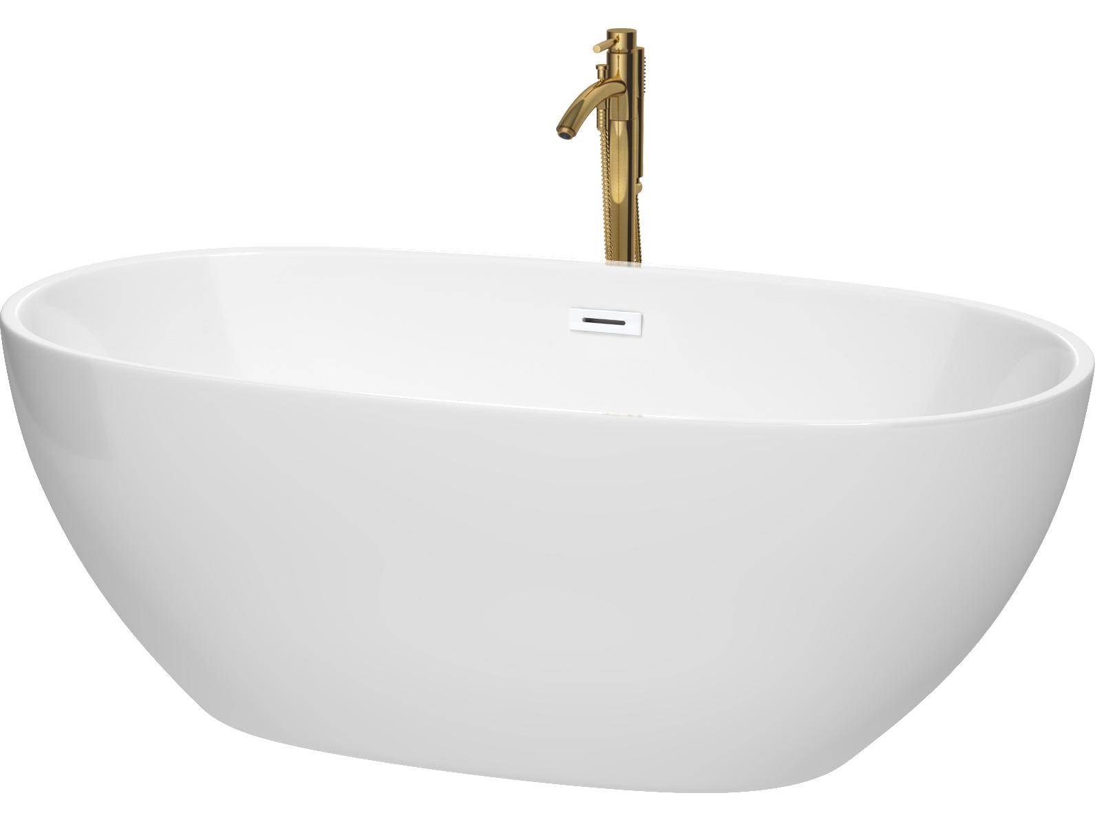 Wyndham Collection Juno White Bathtub with Shiny White Trim and Floor Mounted Faucet
