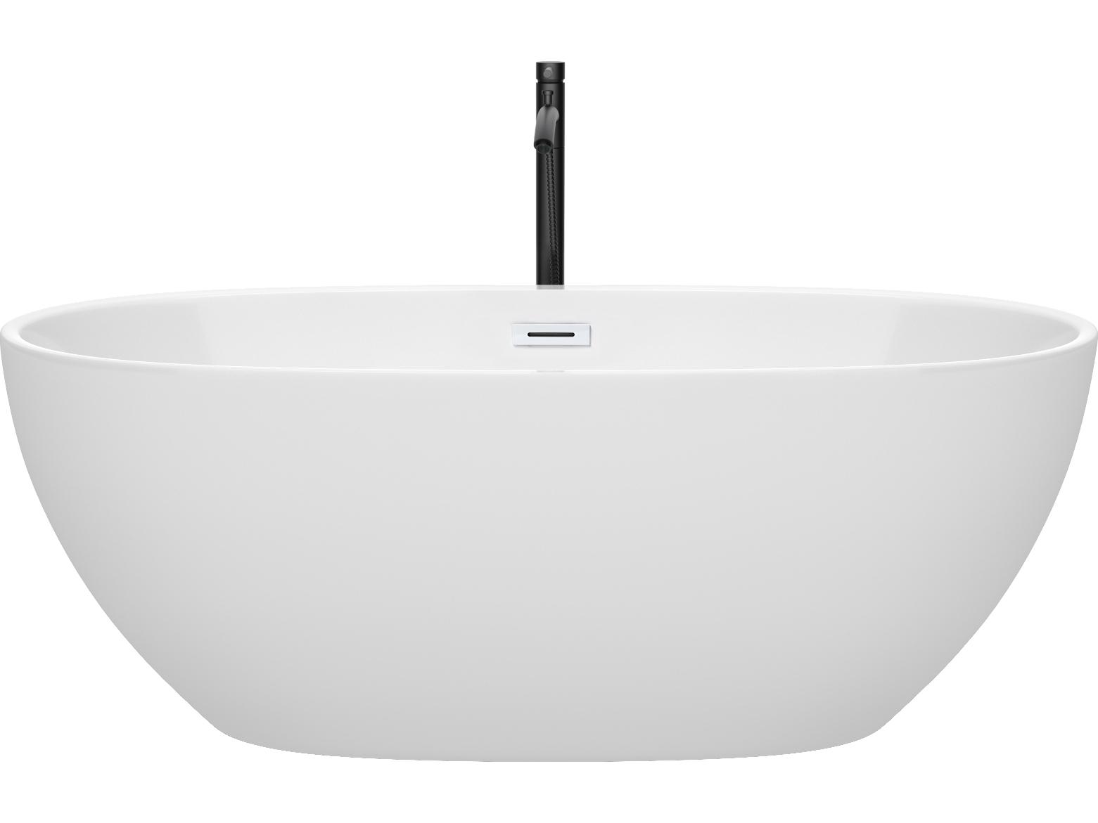 Wyndham Collection Juno White Bathtub with Shiny White Trim and Floor Mounted Faucet