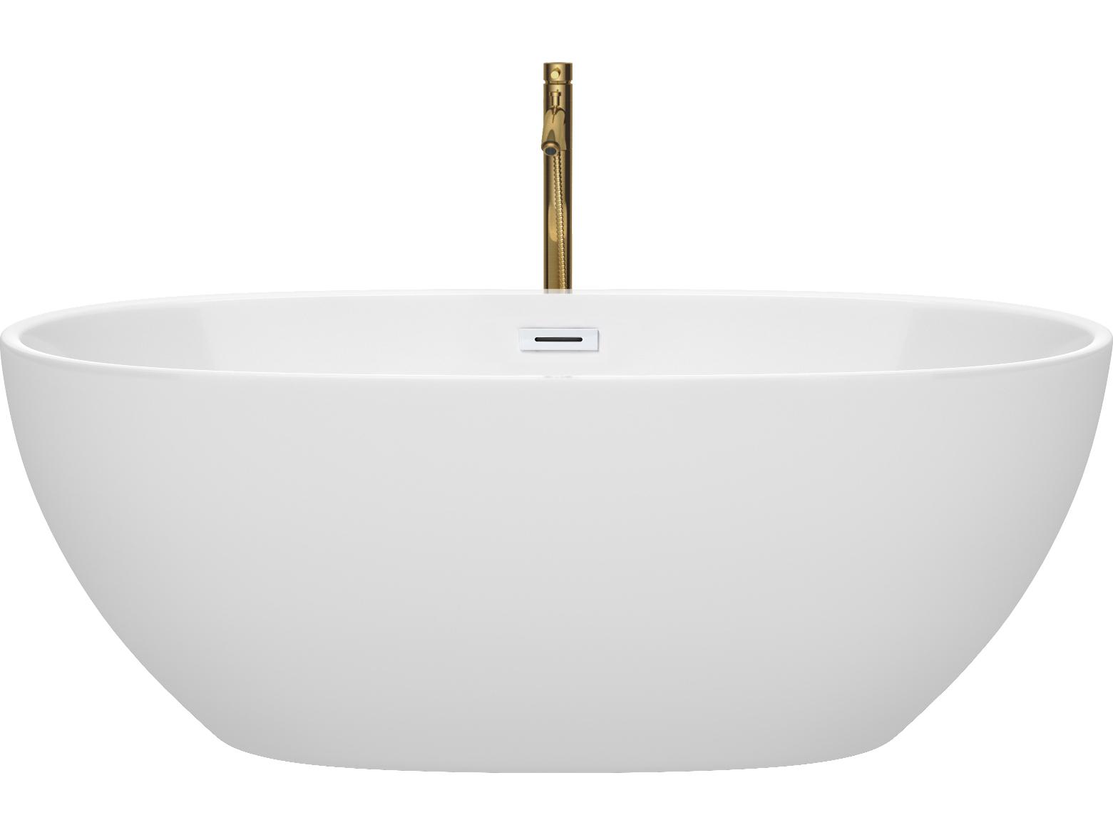 Wyndham Collection Juno White Bathtub with Shiny White Trim and Floor Mounted Faucet