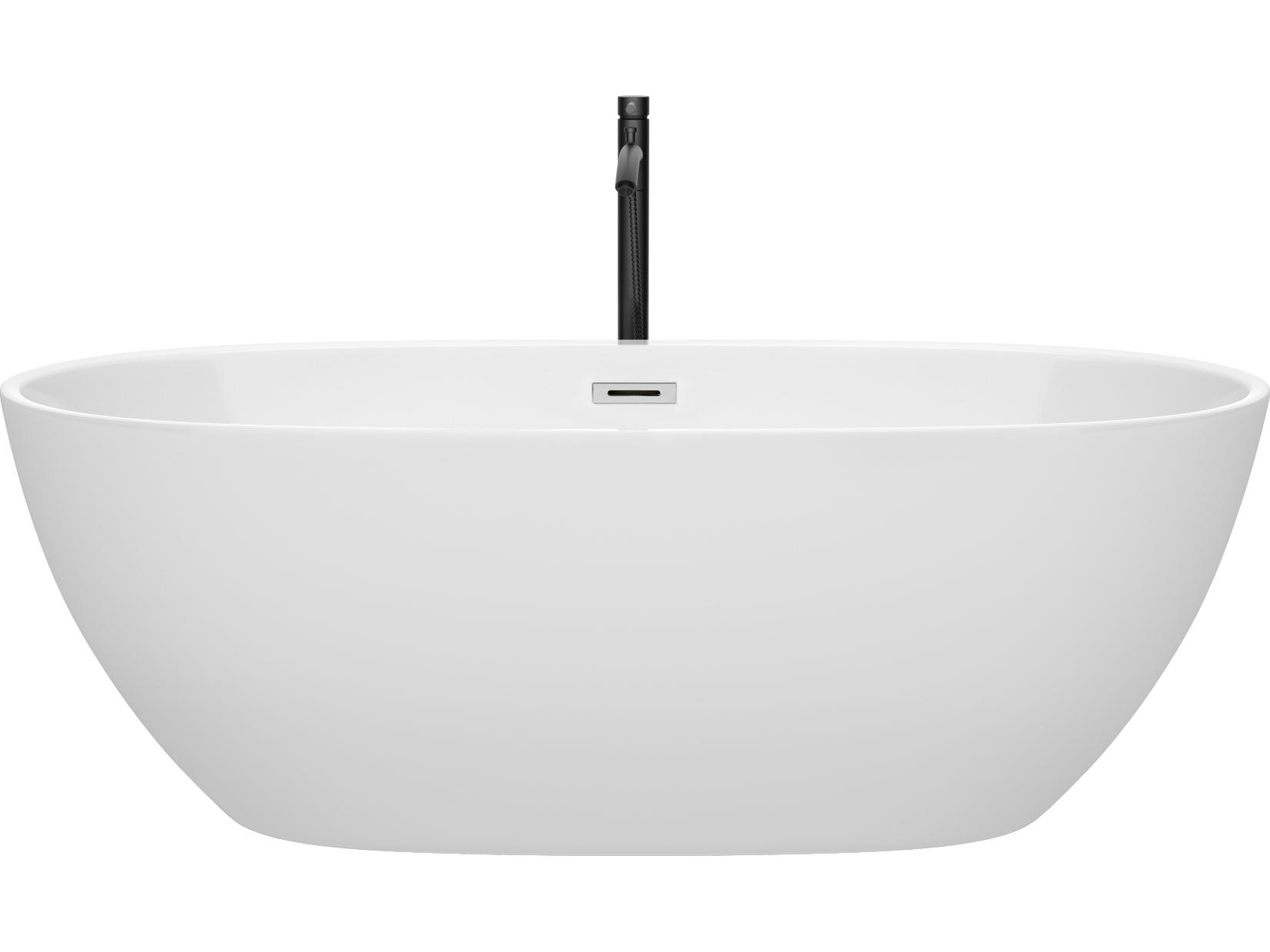 Wyndham Collection Juno White Bathtub with Polished Chrome Trim and Floor Mounted Faucet