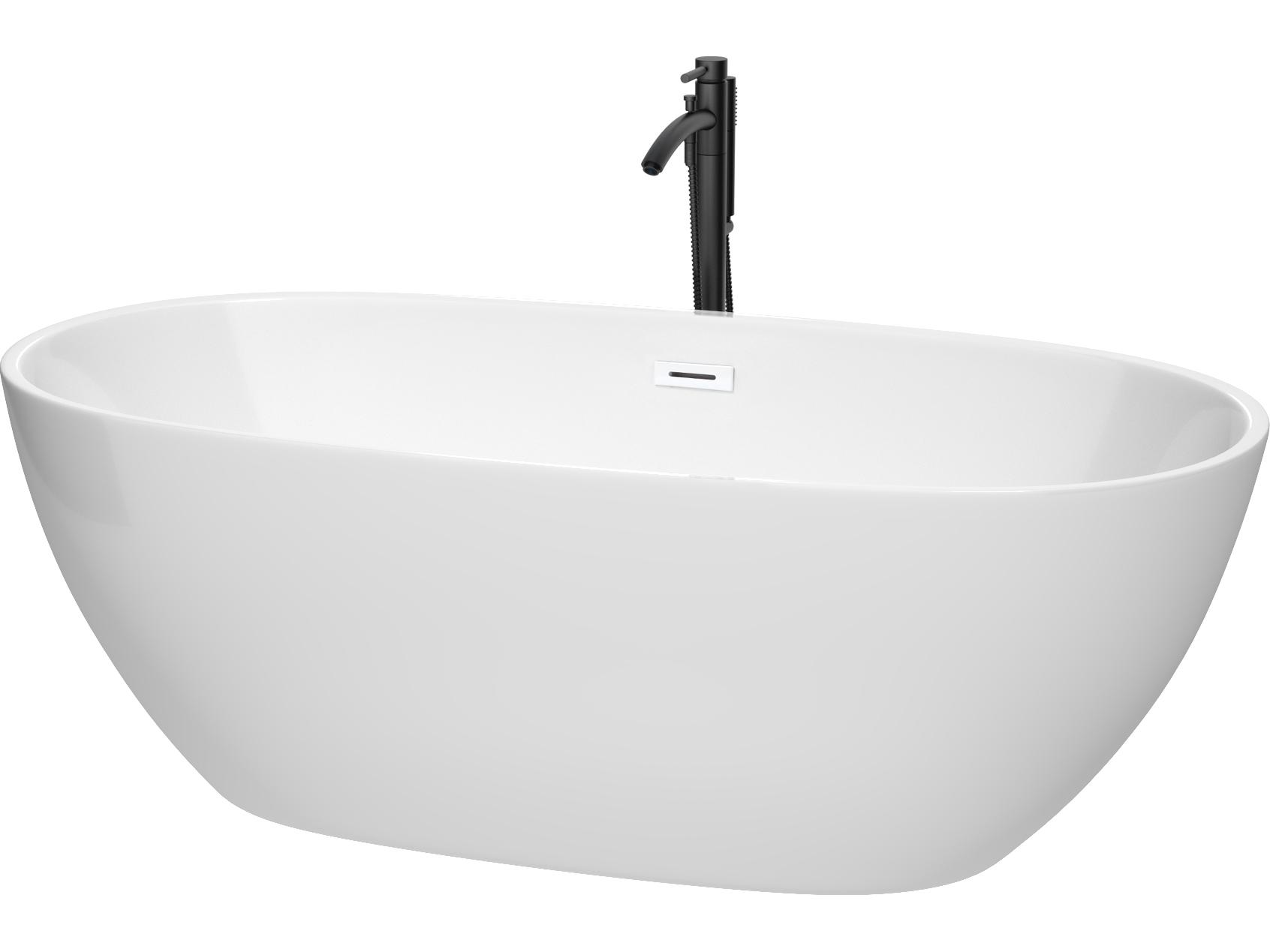 Wyndham Collection Juno White Bathtub with Shiny White Trim and Floor Mounted Faucet