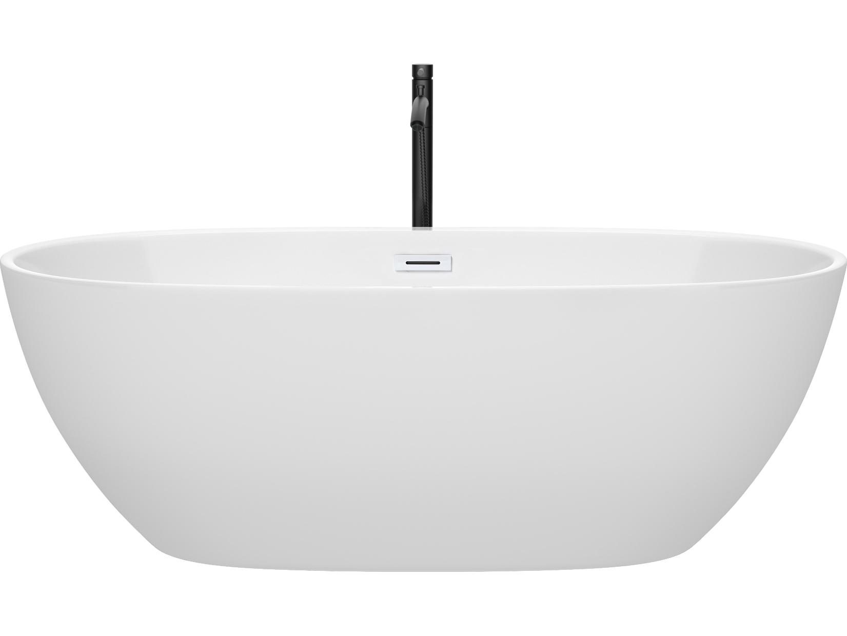 Wyndham Collection Juno White Bathtub with Shiny White Trim and Floor Mounted Faucet