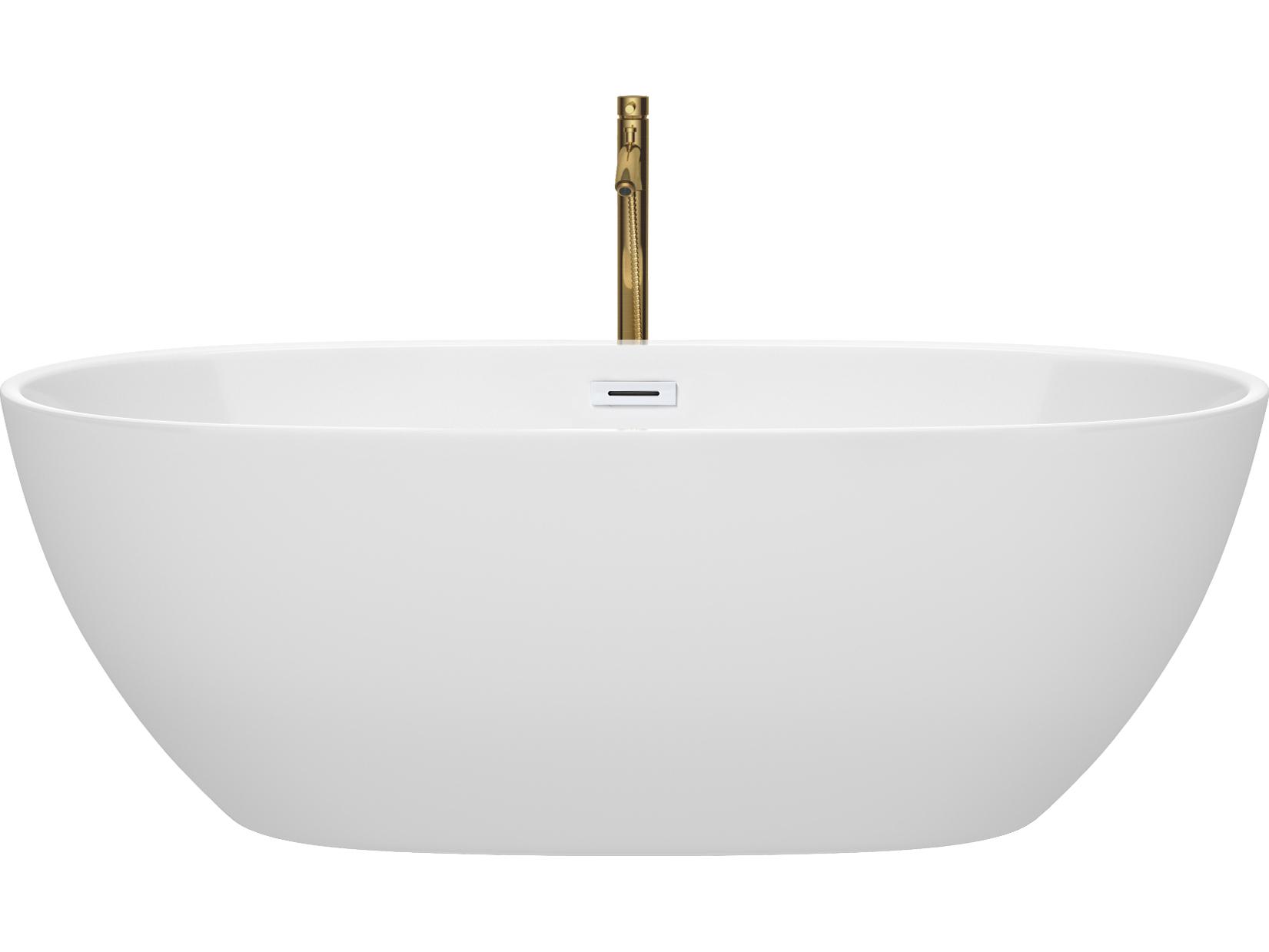 Wyndham Collection Juno White Bathtub with Shiny White Trim and Floor Mounted Faucet