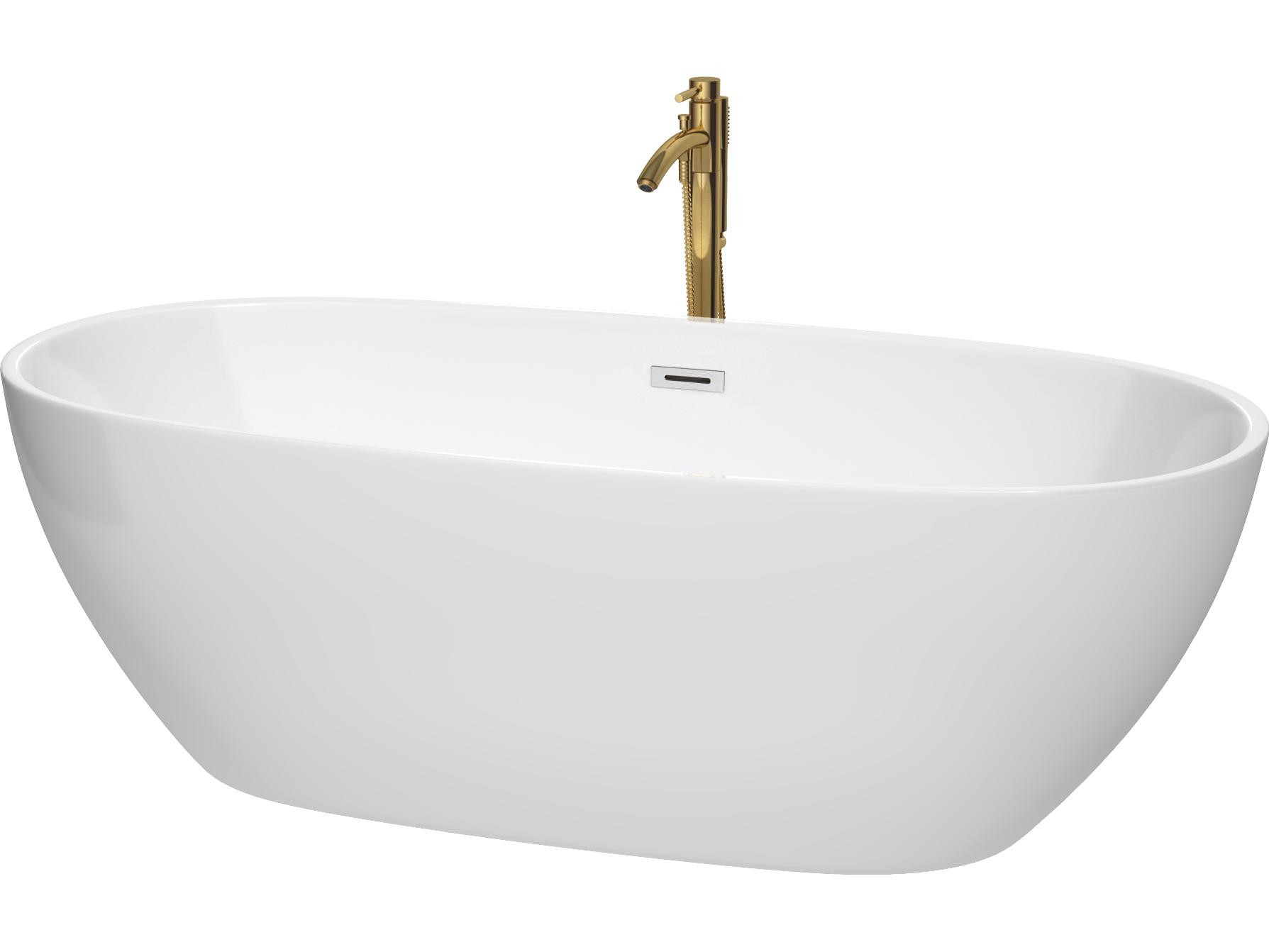 Wyndham Collection Juno White Bathtub with Polished Chrome Trim and Floor Mounted Faucet