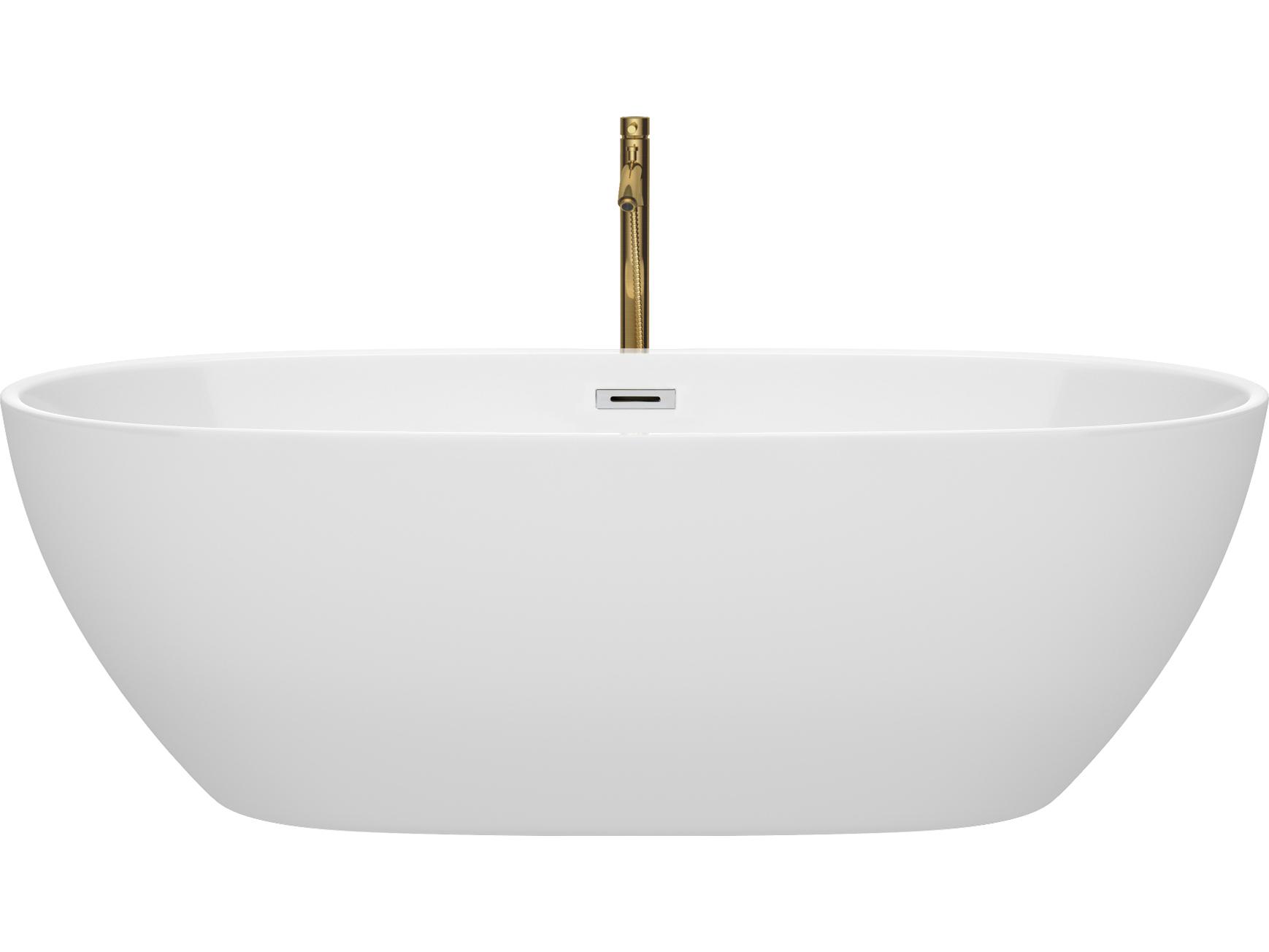 Wyndham Collection Juno White Bathtub with Polished Chrome Trim and Floor Mounted Faucet