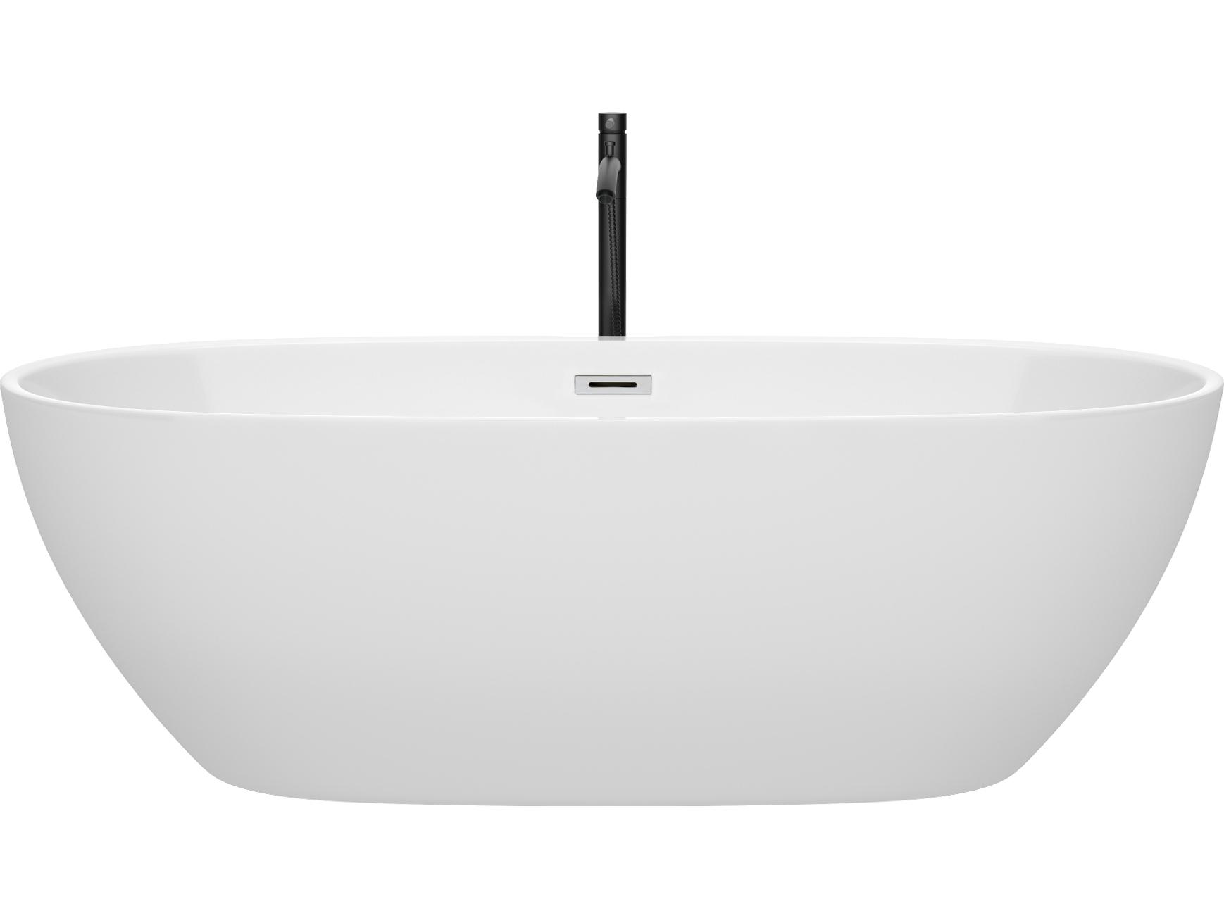 Wyndham Collection Juno White Bathtub with Polished Chrome Trim and Floor Mounted Faucet