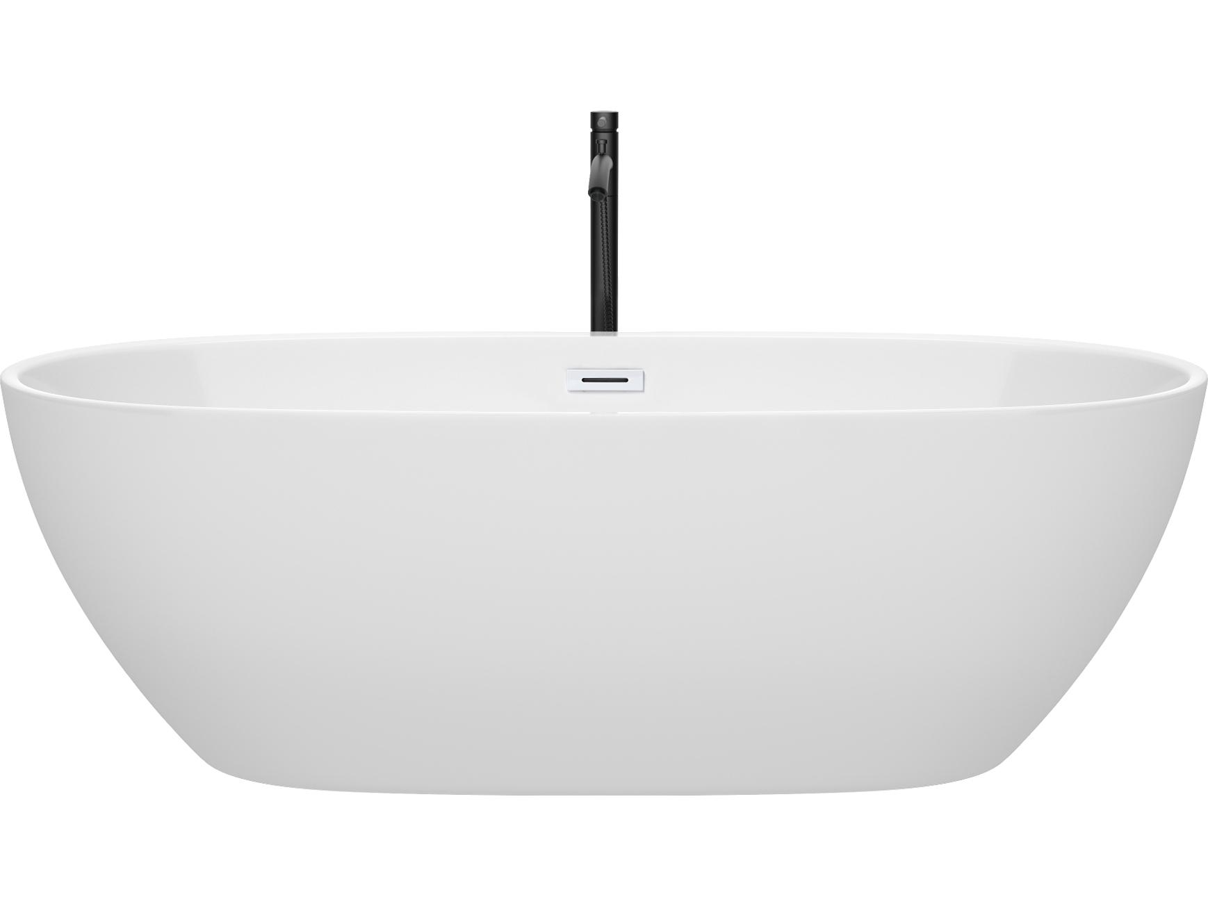 Wyndham Collection Juno White Bathtub with Shiny White Trim and Floor Mounted Faucet