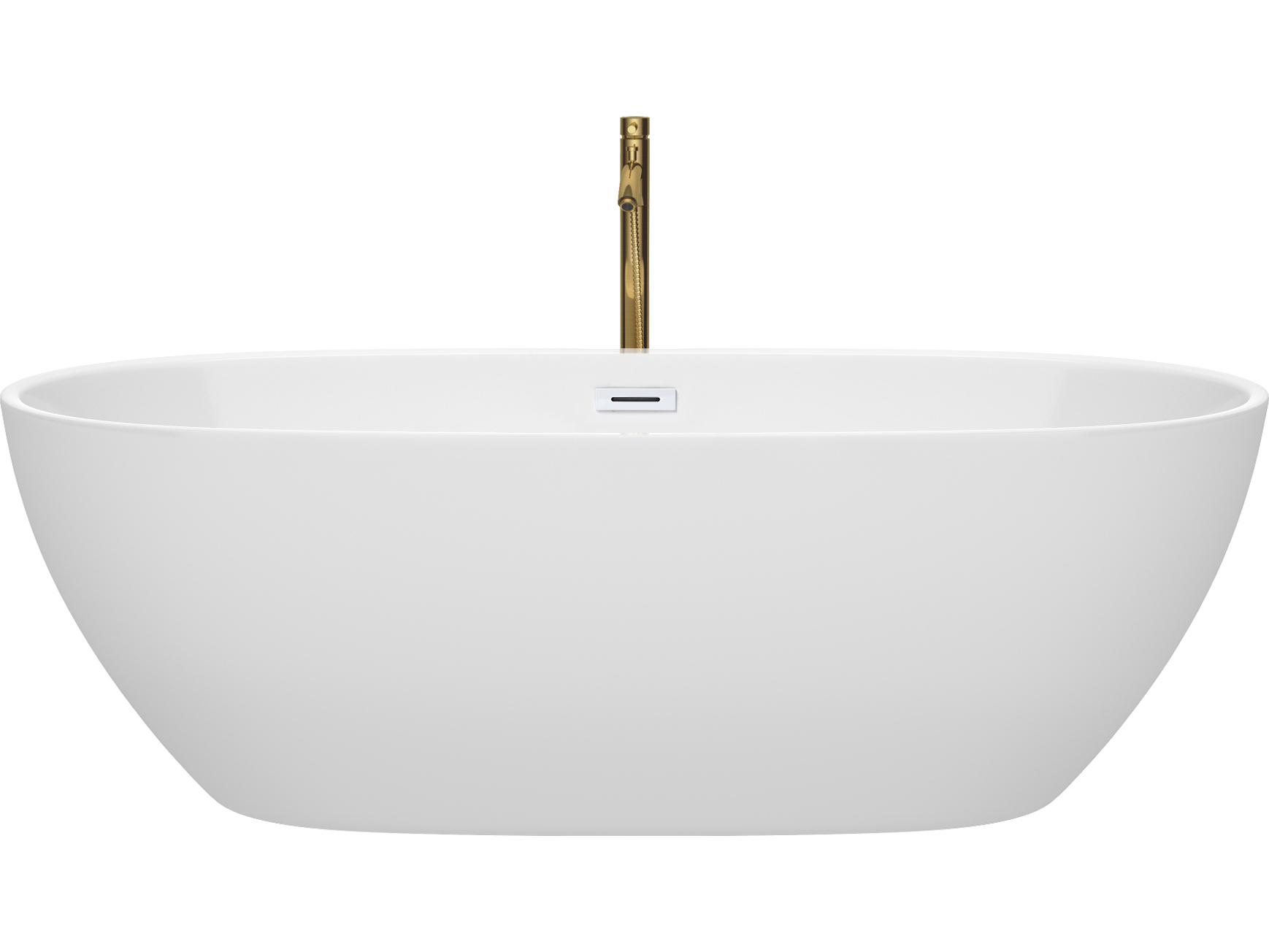 Wyndham Collection Juno White Bathtub with Shiny White Trim and Floor Mounted Faucet